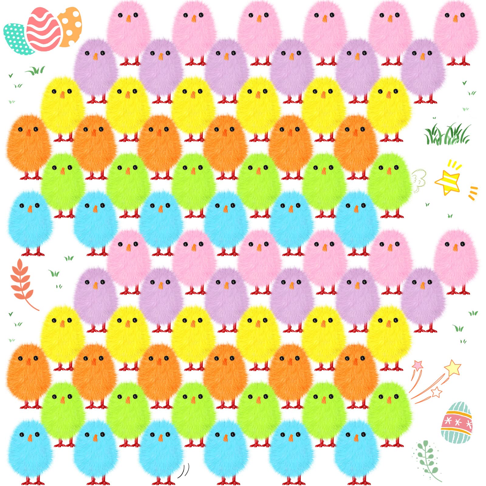 72 Pcs Easter Chicks Fuzzy Mini Chicks Tiny Baby Chicks Fluffy Fake Easter Chicken Miniature Easter Decorations Small Toy Chicken Figurines for Easter Eggs Basket Stuffers, Multicolor, 1.18'' High