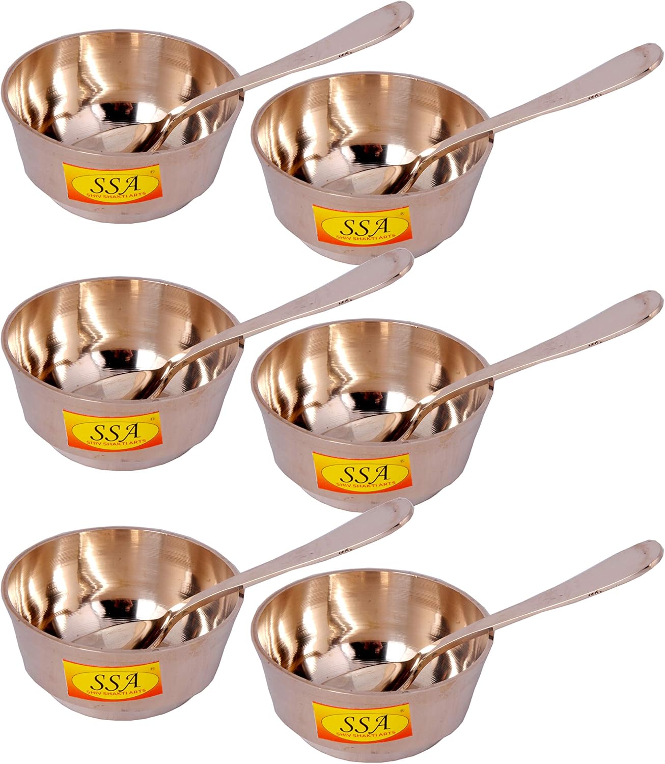 Shiv Shakti Arts Pure Bronze Kansa Bowl Katori with Spoon for Serving Food, Tableware(Kansi, Luxury Design Vol - 150 ML Each) - 6 Piece