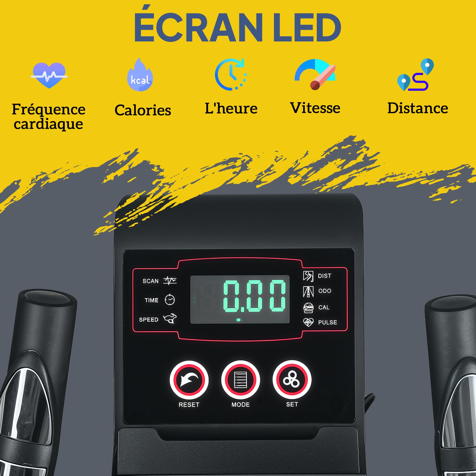 SPORTNOW Vélo elliptique pour la Maison Ultra Silencieux, vélo elliptique magnétique à 8 Niveaux de résistance avec écran LED, capteur de pouls, Porte-Bouteille et roulettes, Noir