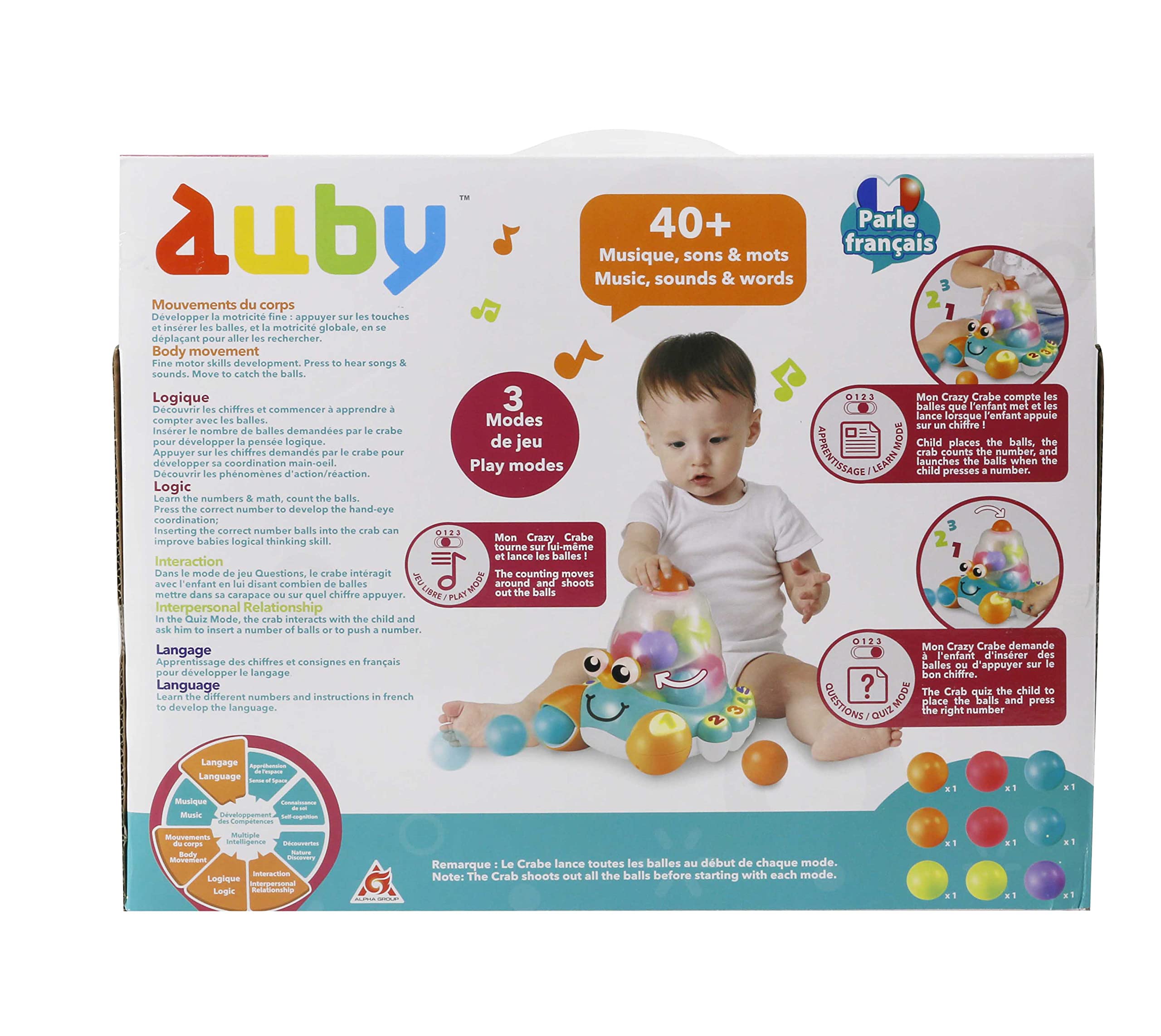 : AUBY JOUET de BÉBÉ CRABE FOU LANCEUR de BALLES pour les BÉBÉS de 12+, Multicolore
