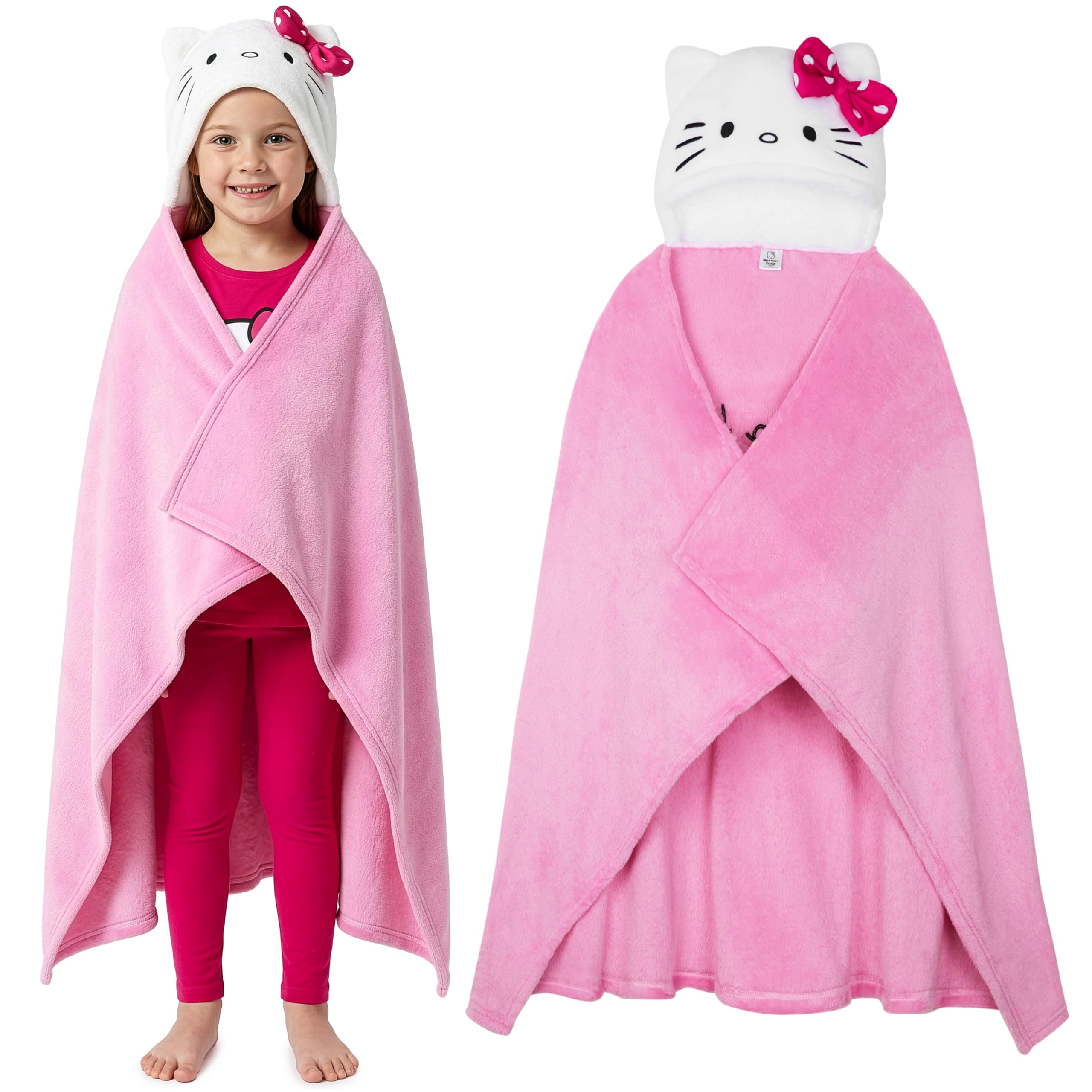 Hello Kitty Sanrio Wearable Blanket Girls Teens, Super Soft Hooded Fleece Throw Blanket, Kuromi Cinnamoroll Kawaii Loungewear, Anime Gifts for Her (Pink Hello Kitty)
