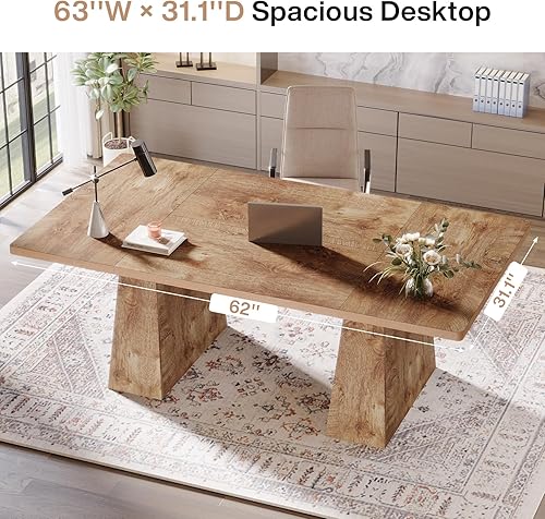 Miniatura 6 de Tribesigns - Escritorio ejecutivo de 63 pulgadas, escritorio grande para computadora de oficina con pedestal doble, estaciones de trabajo modernas y