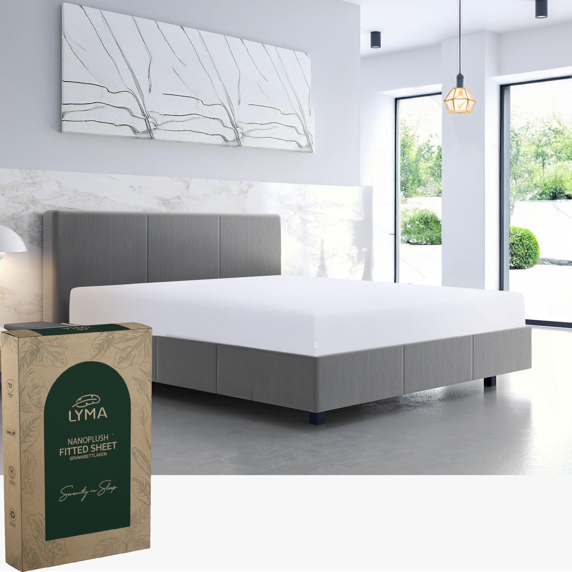 LYMA Bedding Fitted Sheet Double, Deep Pocket 35CM, OEKO-TEX Certified, Ultra Soft Nanoplu...