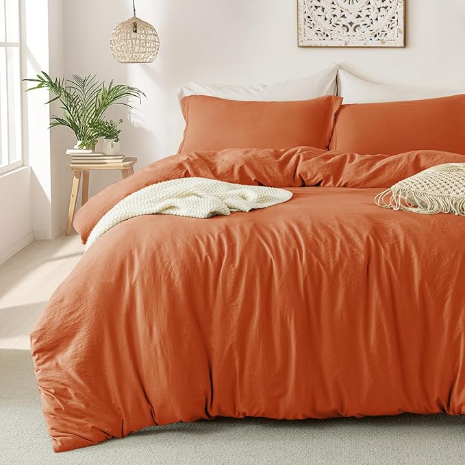 Amazon.com: MILDLY Super Soft Duvet Cover - 100% Washed Microfiber Rust ...