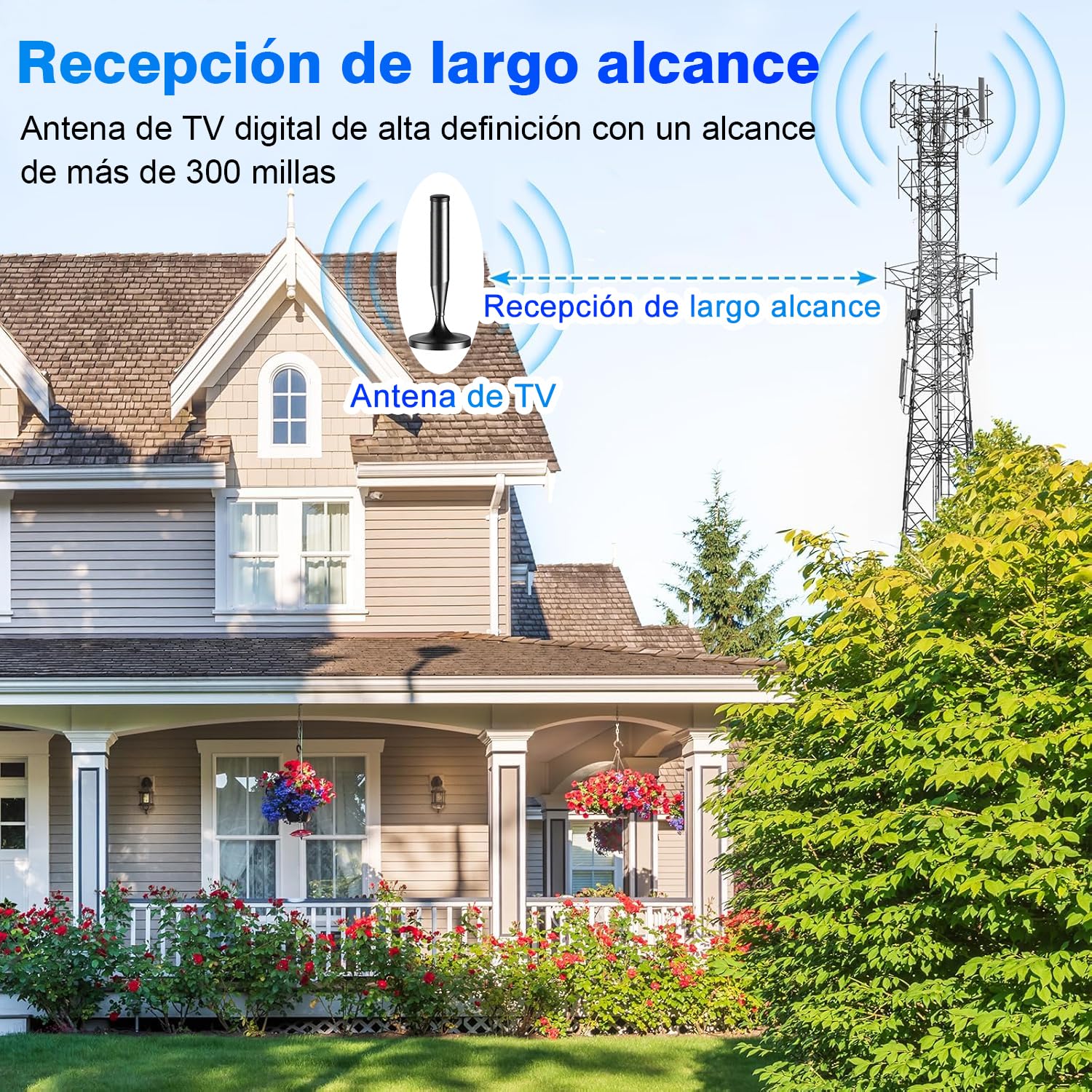 Antena TV Interior 2026 Mejorada para Smart TV – Recepción 360° con Señal Estable de Largo Alcance, Base Magnética Potente, Cable Coaxial de 5 m, Compatible 4K y 1080P, Canales TDT Locales Gratis