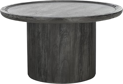 Miniatura 11 de Safavieh Home Devin Mesa de centro redonda con pedestal de roble oscuro Roble oscuro,Negro -,Negro con blanco lavado envejecido