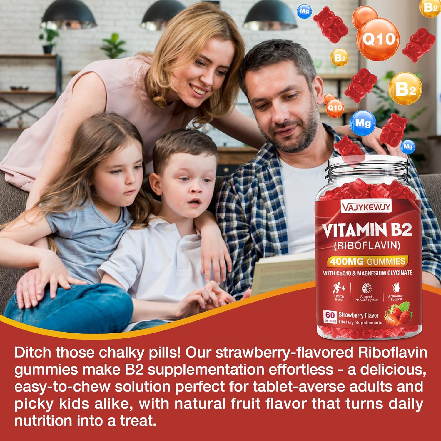 Vitamin B2 Riboflavin 400mg Gummies for Energy & Metabolism Support - Delicious Strawberries Flavor Vegan Gummies - Non-GMO, Gluten Free - 120 Count
