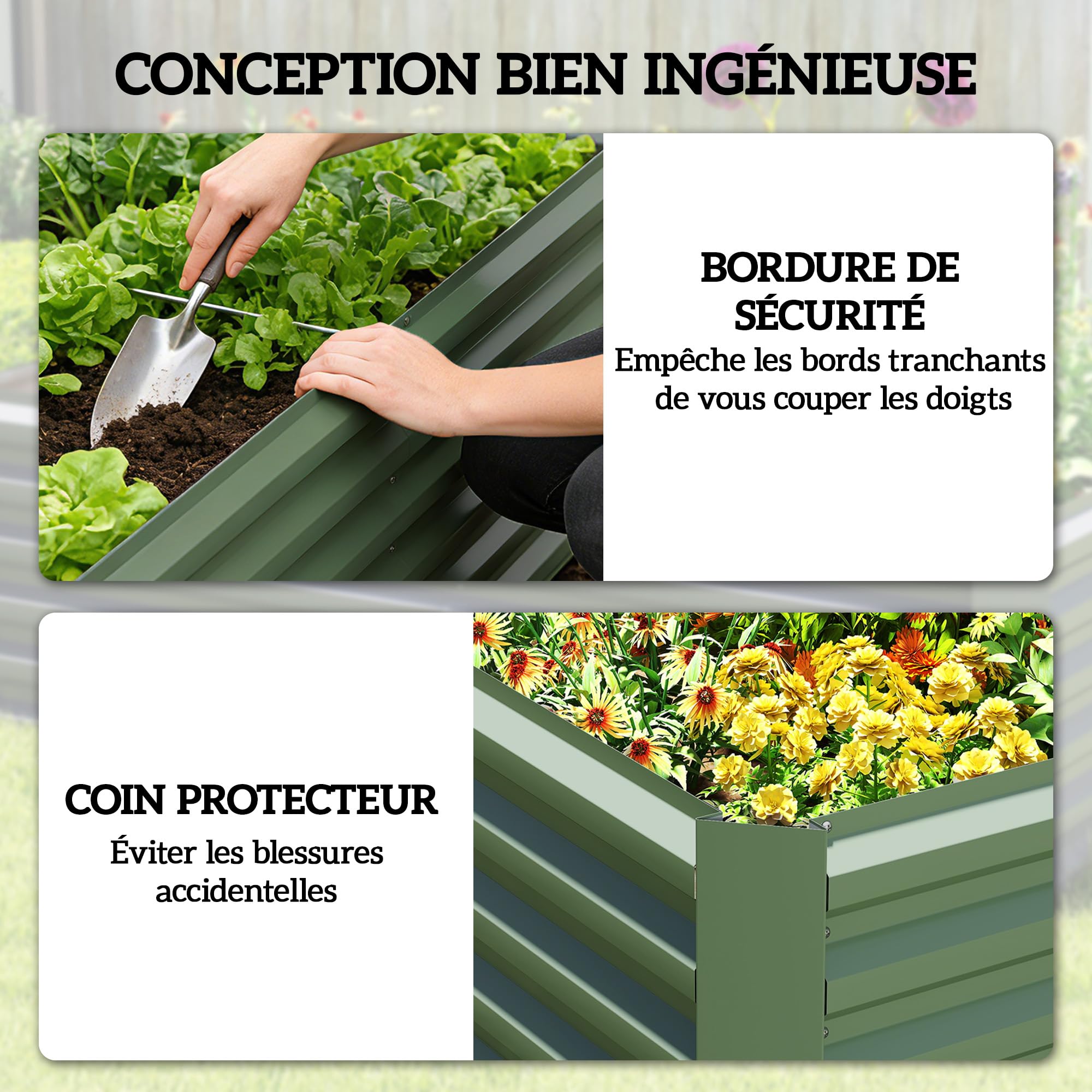 Outsunny Jardinière surélevée en Acier galvanisé, lit de Jardin avec Fond Ouvert, carré Potager de Jardin pour légumes, Fruits, Fleurs, 180 x 90 x 57,5 cm, Vert Clair