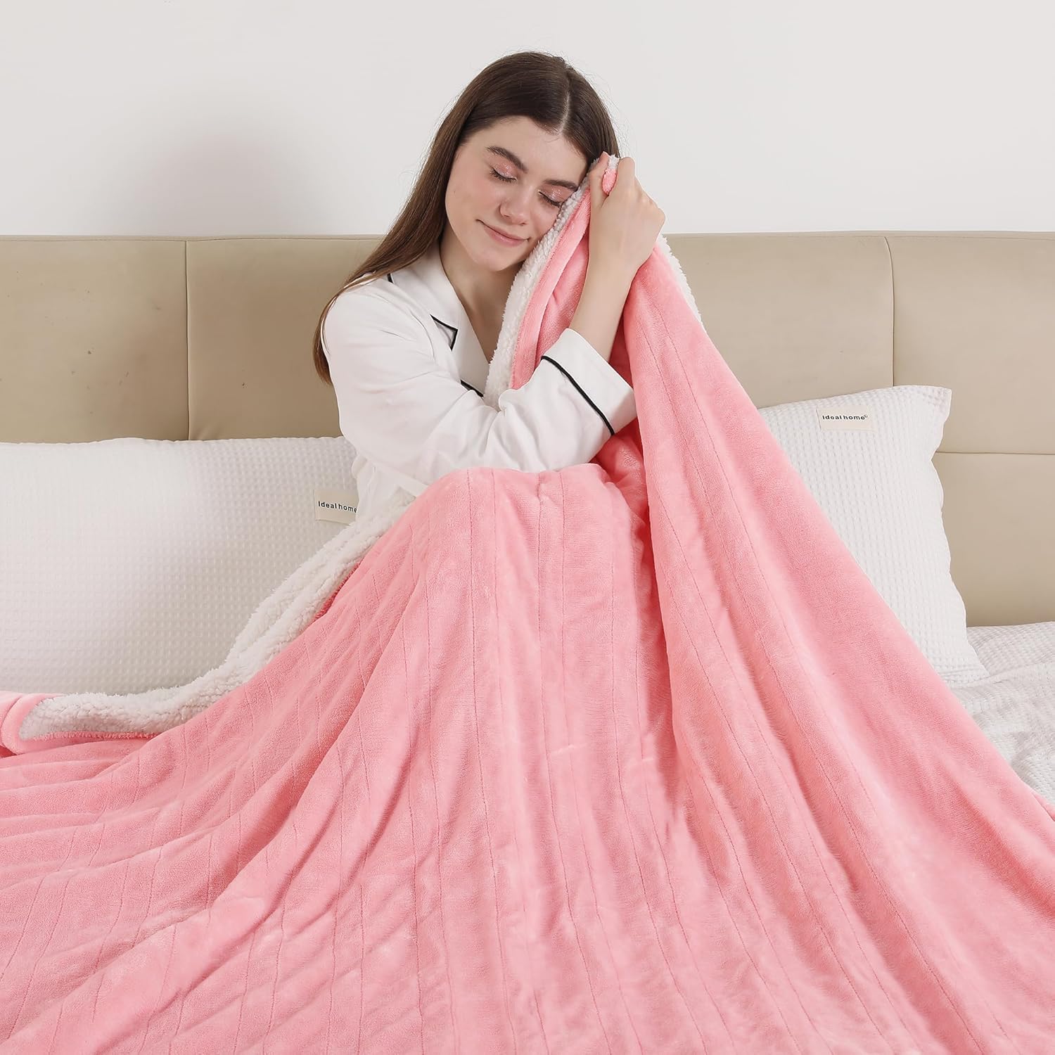 ESTINGO Heated Blanket Full Size, Electric Blanket with 6 Heating Levels & 1-10 Hours Auto Off, Machine Washable Plush Heating Blanket with Timer for Bed Camping Office 72" x 84", Pale Pink