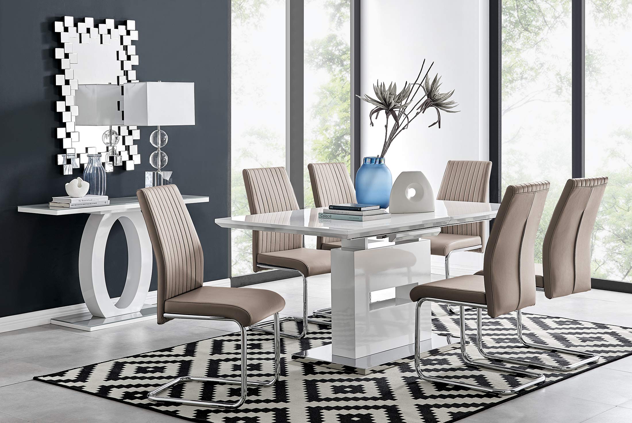 Furniturebox UK Arezzo Large Extending Dining Table and 6 Cappuccino Lorenzo Chairs Set