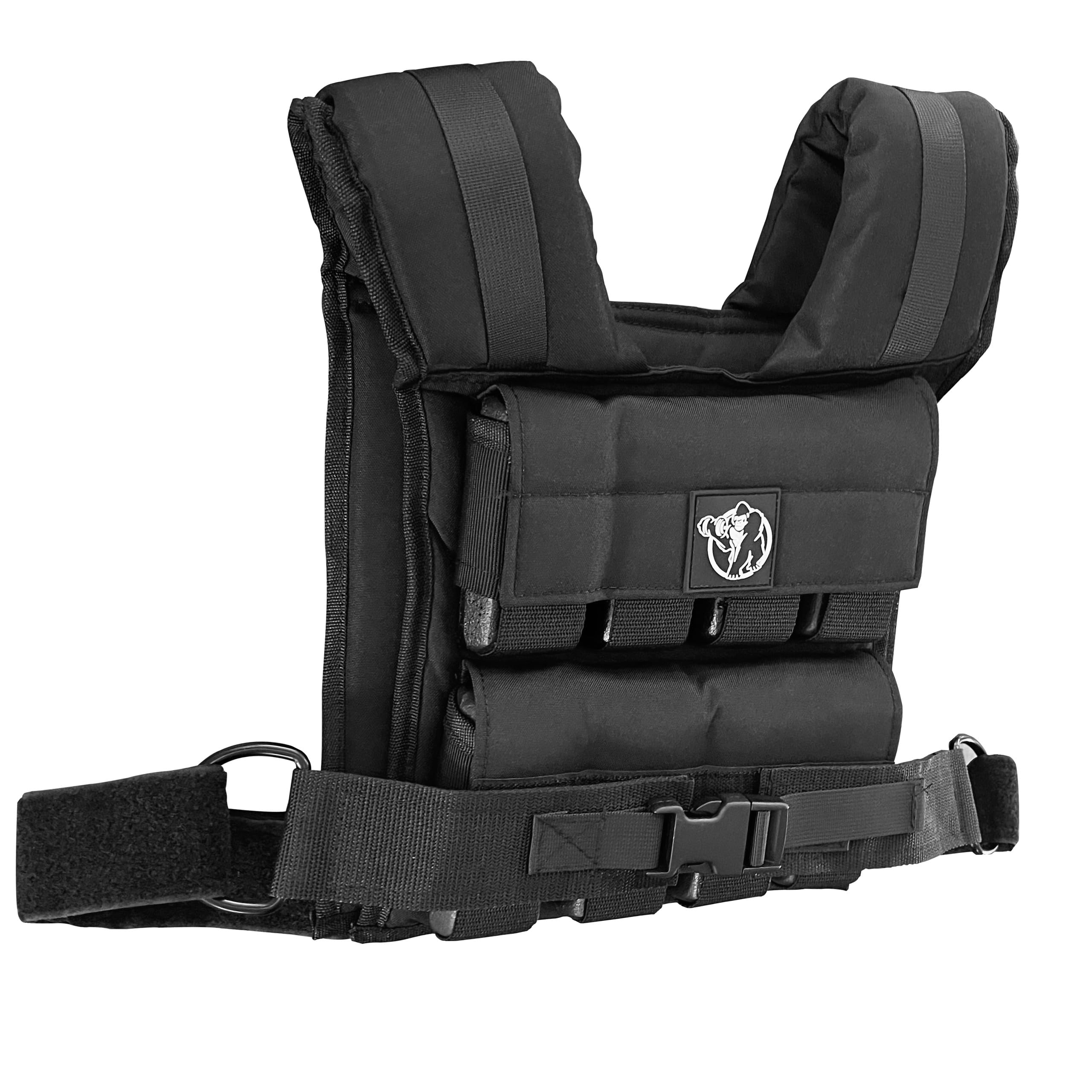 GORILLA SPORTS® Gewichtsweste - Verstellbar, 10/20/30 kg, Universalgröße, Eisen, TPE-Schaum, Nylon, Schwarz - Laufweste, Trainingsweste, Weighted Vest für Damen, Herren, Krafttraining