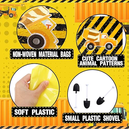 Miniatura 3 de Sratte 148 piezas de suministros de fiesta de cumpleaños de construcción incluyen 12 sombreros de construcción, 24 juguetes de camiones, 12