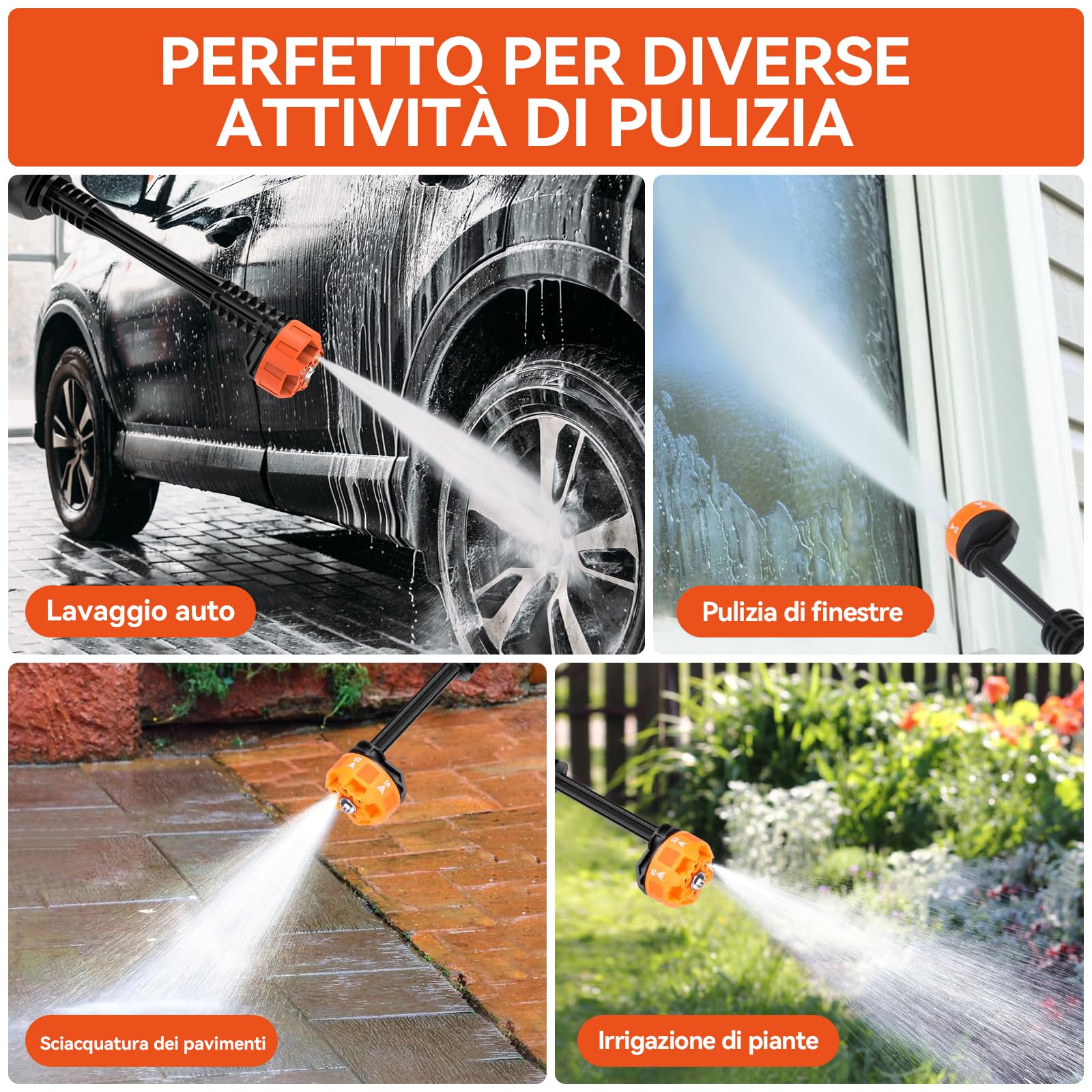 Idropulitrice Portatile, Bravolu Max 500 PSI Idropulitrice a Batteria con Accessori, Lidropulitrice Portatile a Batteria con ugello Multifunzione, Tubo da 5m, Ideale per Auto Casa Giardino