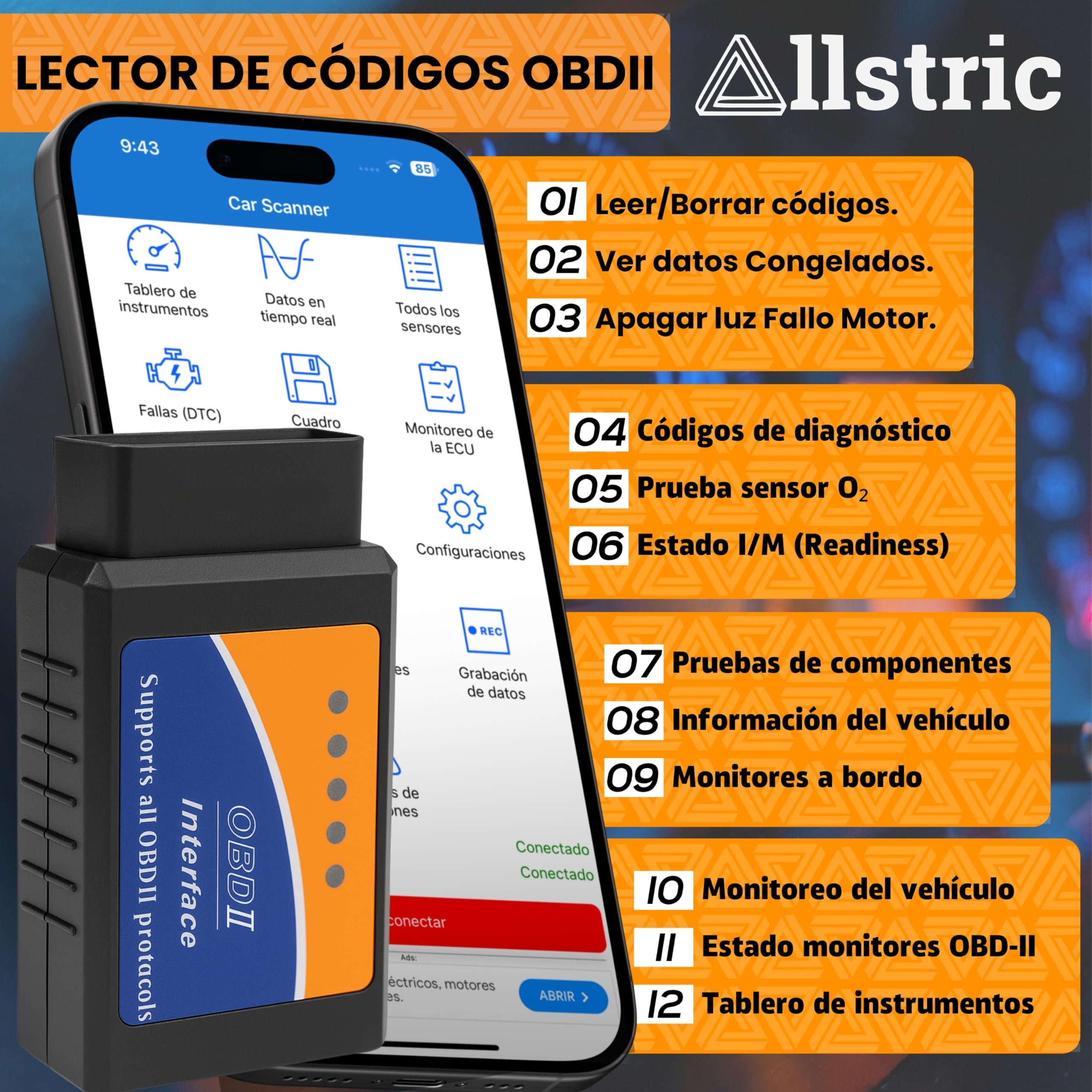 OBD2 Bluetooth para iOS, Android y Windows. OBD2 Diagnosis Coche Multimarca. Maquina Diagnosis Coche de Fallos y Errores de Motor. Escaner para Coches desde 1996 con toma OBD 2. Scanner OBD2