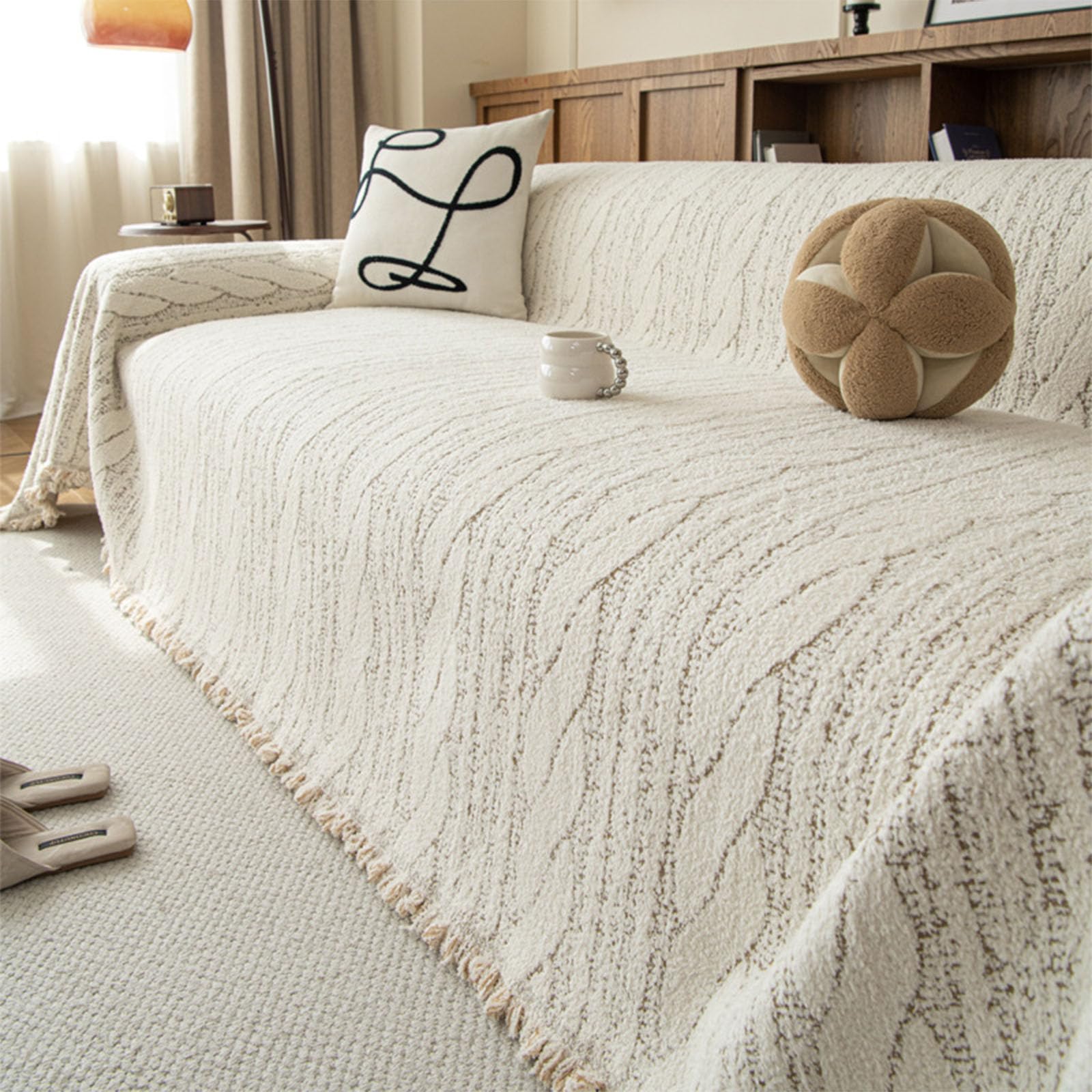Housse de canapé en velours chenille de qualité supérieure beige 180x180cm