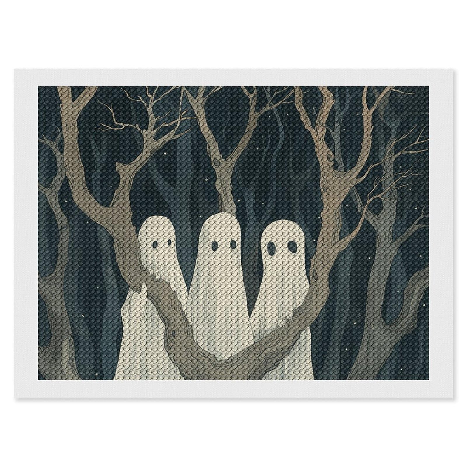 Three White Ghosts Diamond Painting Kits for Adults, DIY 5D Diamond Painting Kits for Beginners, Round Full Drill Diamond Dots Paintings, Diamonds Pictures Gem Art for Crafts Home Decor 12"x16"