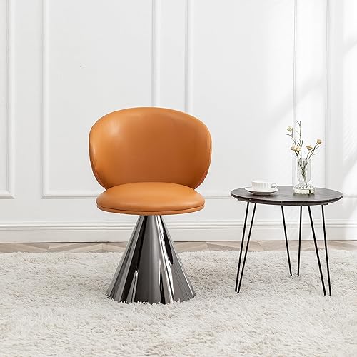 Miniatura 6 de Art Leon Swivel Barrel Chair, Modern Swivel Accent Chair with Cone Metal Base, Faux Leather Upholstered Armless Side Chair for Living Room Dining