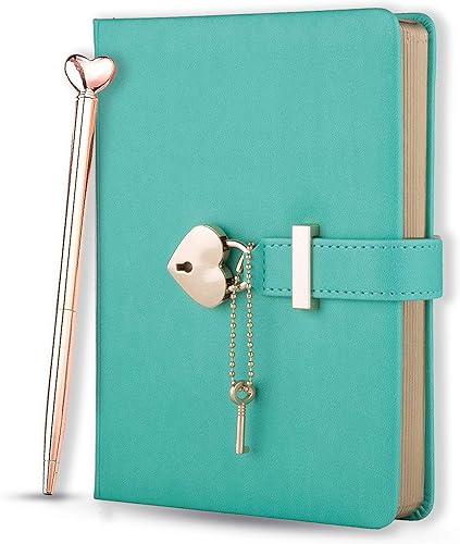 Poshieca Diario con cerradura en forma de corazón con llave, cubierta de piel sintética, diario, organizadores personales, cuaderno secreto para