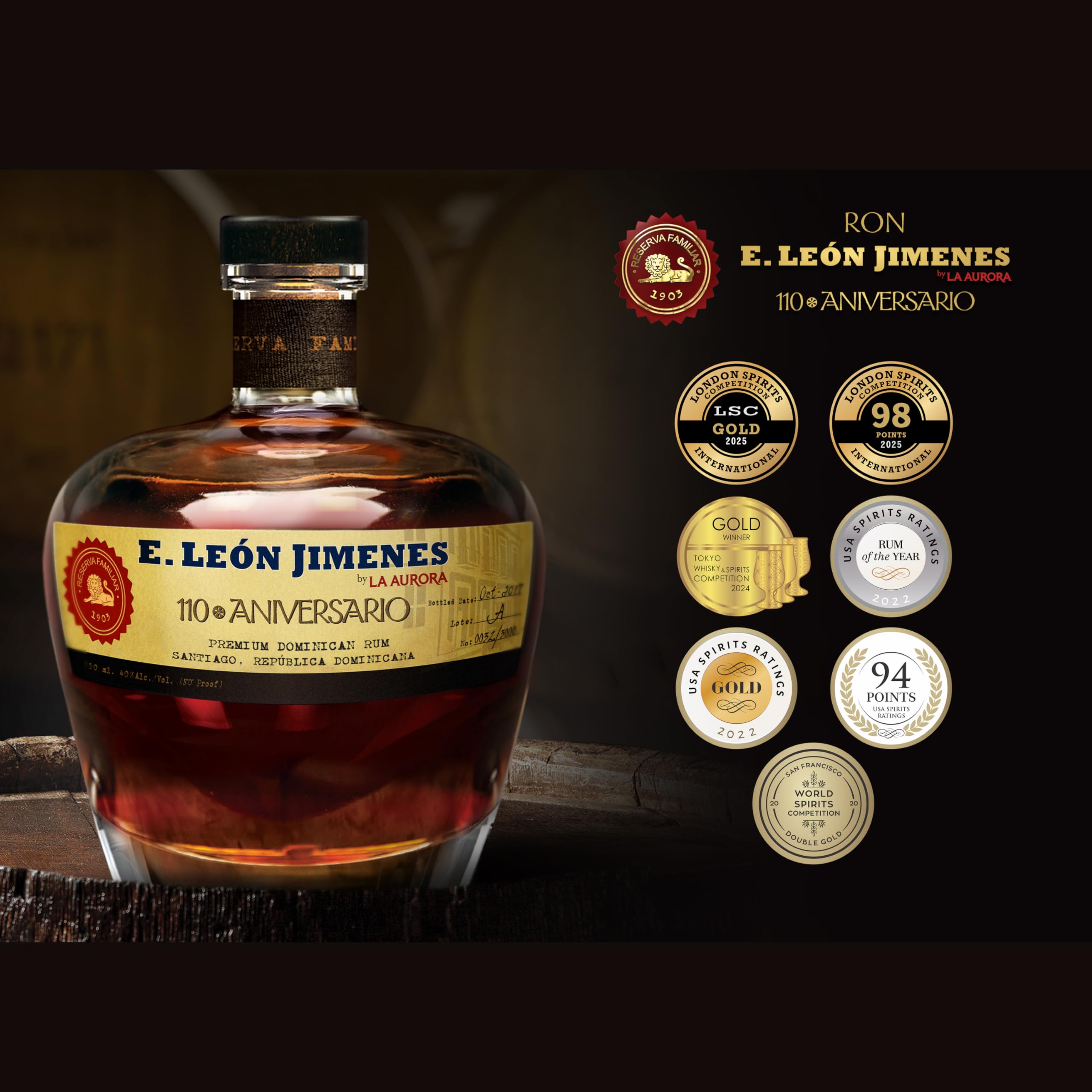 Ron E. León Jimenes 110 Aniversario – Edición Limitada 700 ml | 10 Años de Añejo | Tradición Premium Dominicana | Bogusto