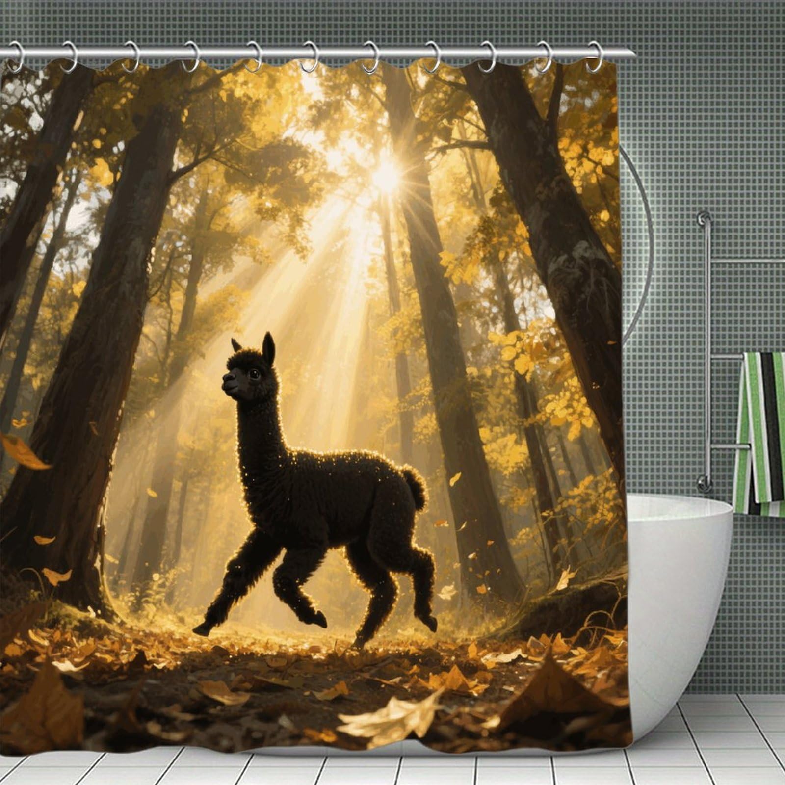VstaDank Wonderful Forest Shower Curtain Waterproof Bathroom Shower Curtain with C Type Hooks Soft Lightweight Shower Curtains Liner Washable Polyester Cloth Shower Liner 71x71 Inch