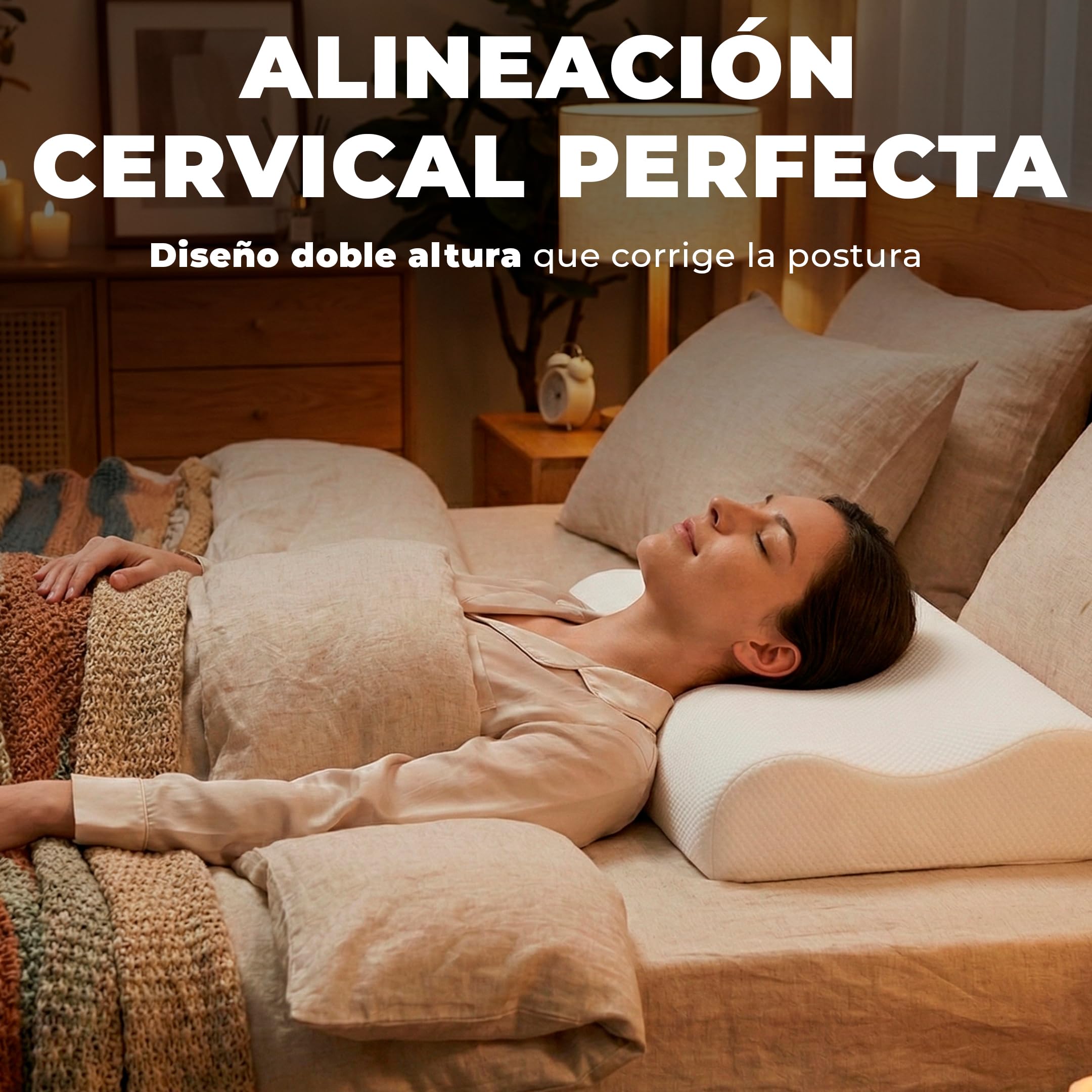Aznar Almohada Viscoelástica Cervical 65 Cm Adaptación Ingravidez Soporte Anatómico Tejido Transpirable Núcleo Memory Foam Antipresión Dolor Cuello Funda Extraíble Alta Densidad Sueño Reparador