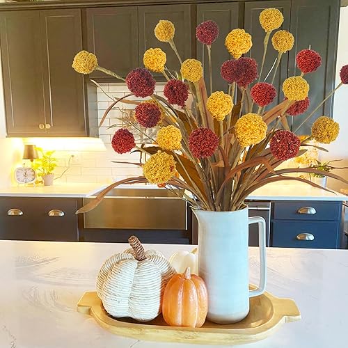 Miniatura 6 de Dehoxara 2 bolas artificiales de Billy de 19 pulgadas, flores de craspedia de otoño, globo de cardo sintético, ramo floral para cosecha, boda,