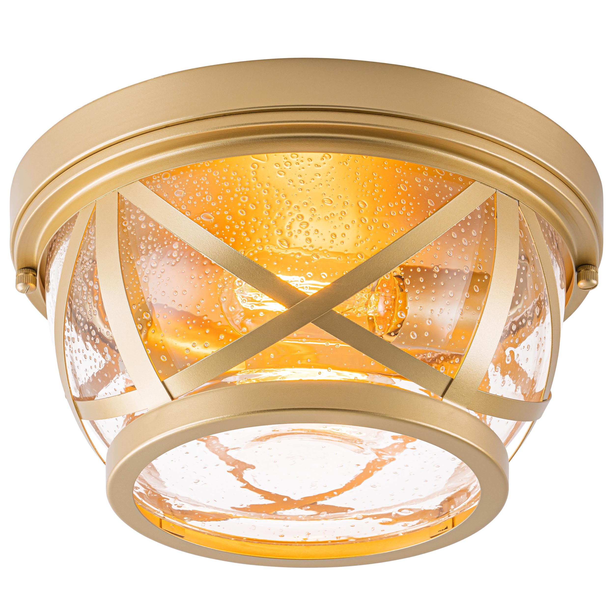 Flush Mount Ceiling Light Fixture Gold, 2-Light Modern Farmhouse Porch Light Ceiling Mount for Outdoor, Indoor Flush Mount Light Fixture for Hallway