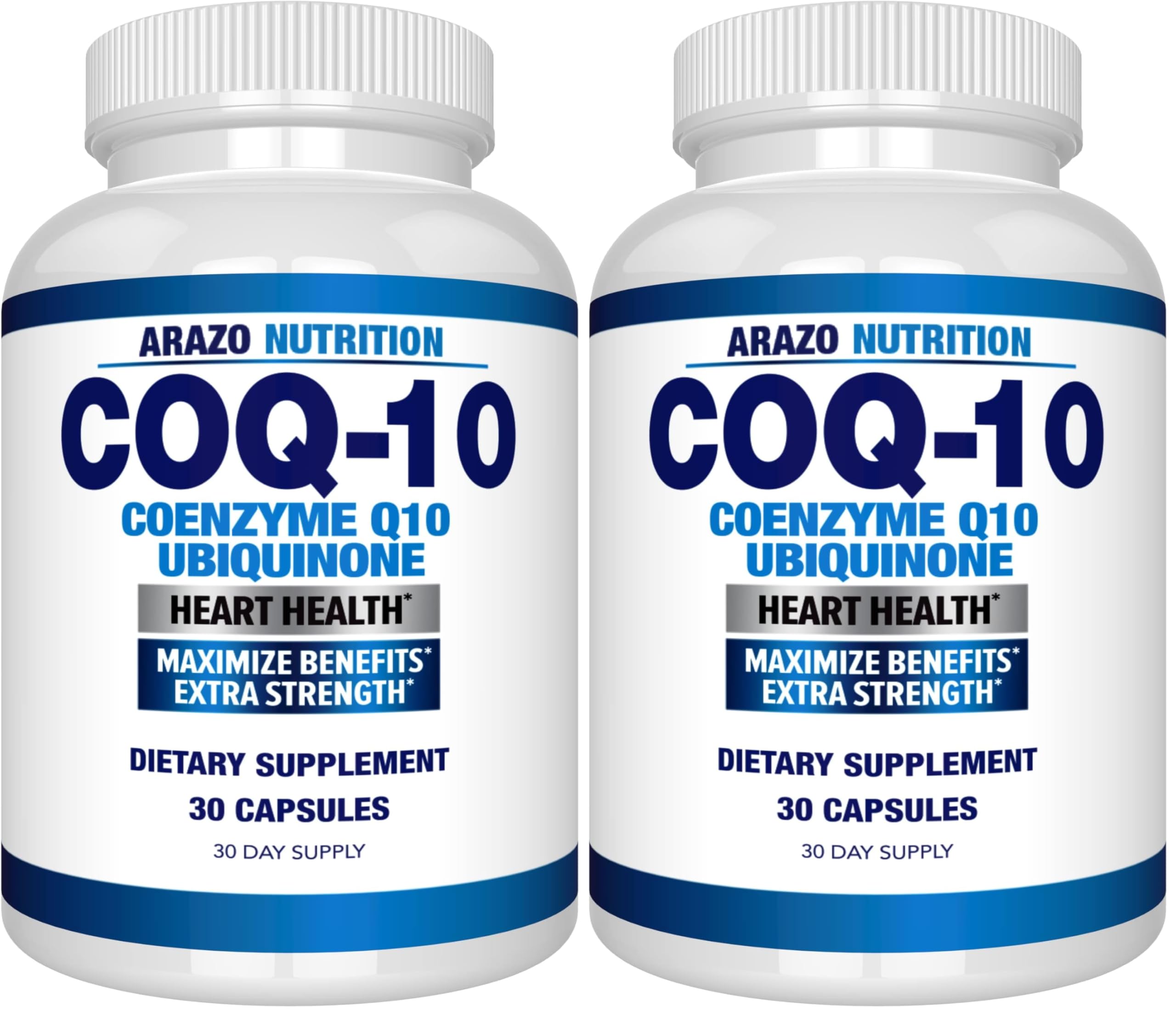 Arazo Nutrition CoQ10 Ubiquinone Coenzyme Q10-200mg Maximum Strength Nutritional Supplement - High Absorption Capsules with No Soy (Pack of 2) 30 Count (Pack of 2)