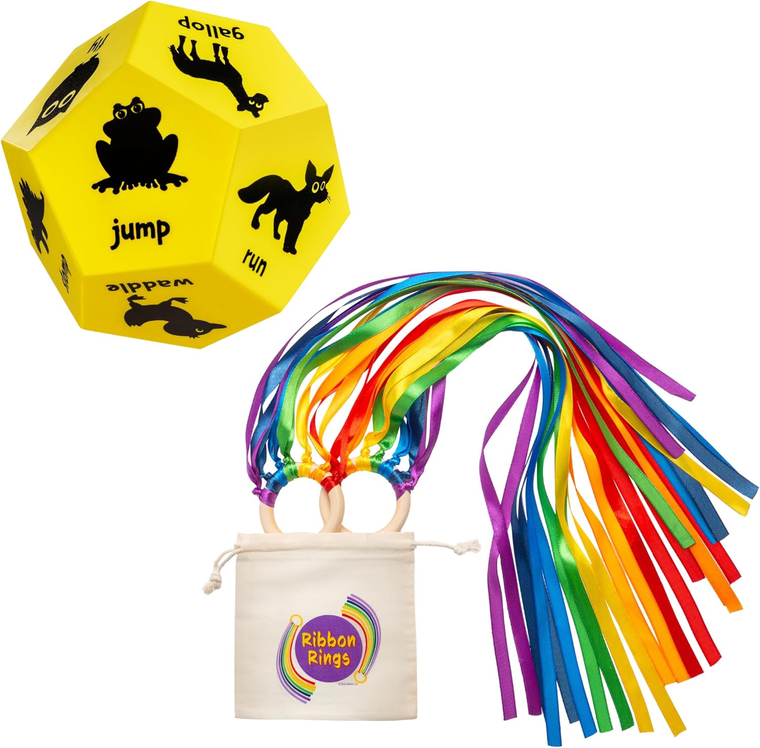Animal Dice & Rainbow Ribbon Rings: Engage Kids in Active Play and Creative Fun