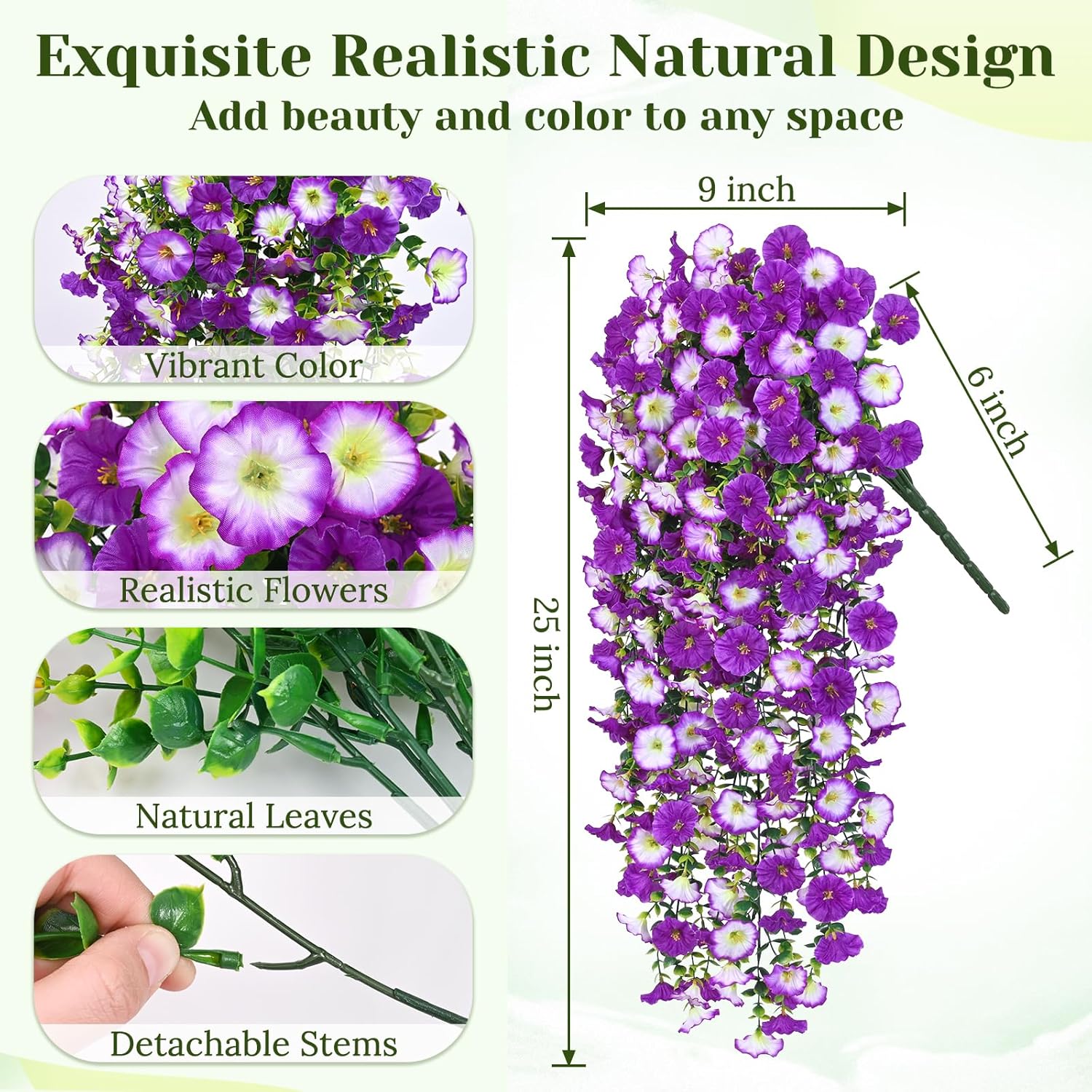 Dolicer 4 Packs Look Real Artificial Flowers for Outdoors, Fake Artificial Hanging Flowers for Outdoors Realistic UV Resistant Hanging Flowers Silk Petunia Faux Flowers for Porch Patio (Mixed Purple) - Image 4