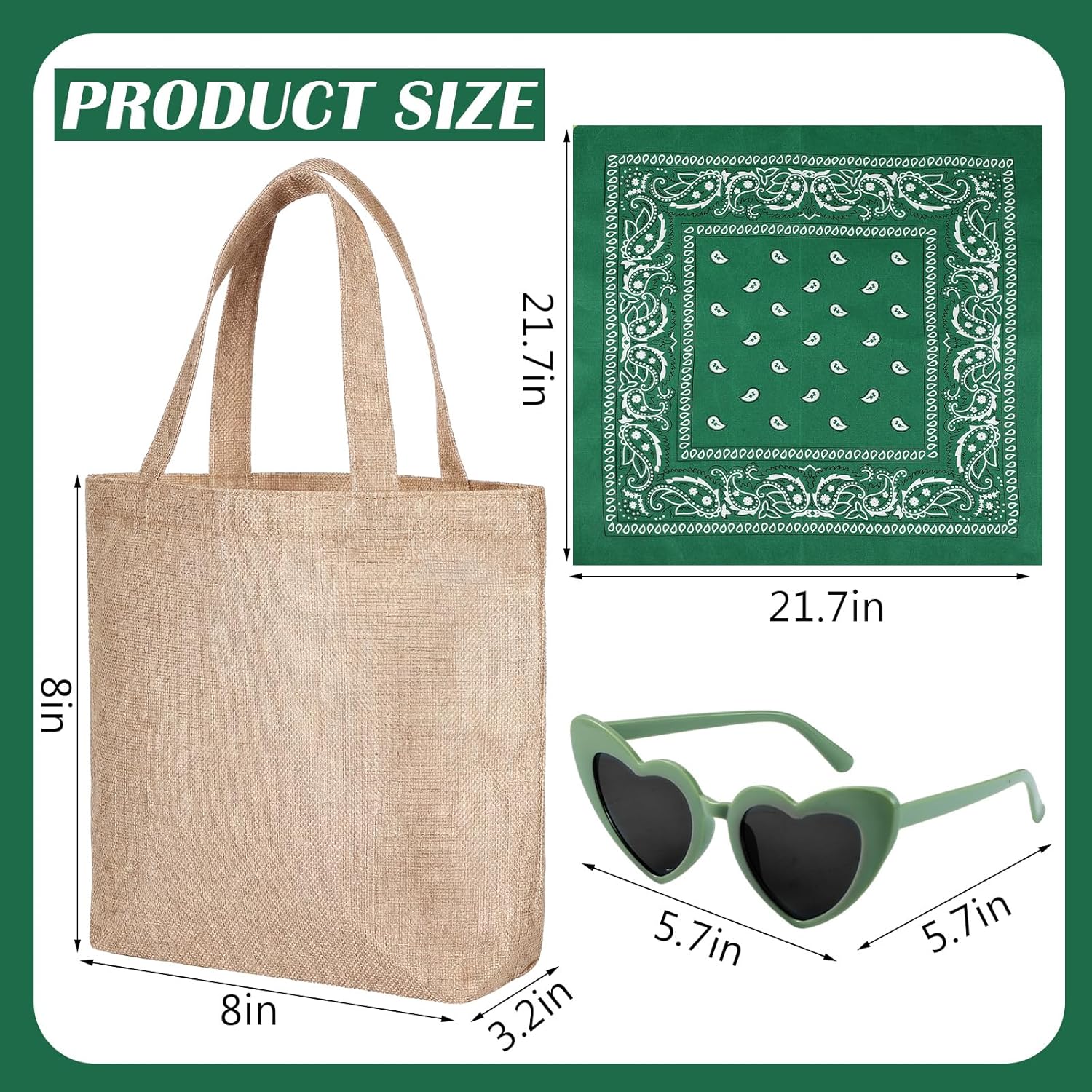 8 Set/ 24 Pcs Camp Bachelorette Favors Camping Bachelorette Gifts Include Mini Burlap Tote Bags Sunglasses Green Paisley Bandana for Camp Themed Party Wedding Bridal Bridesmaids Party Favor