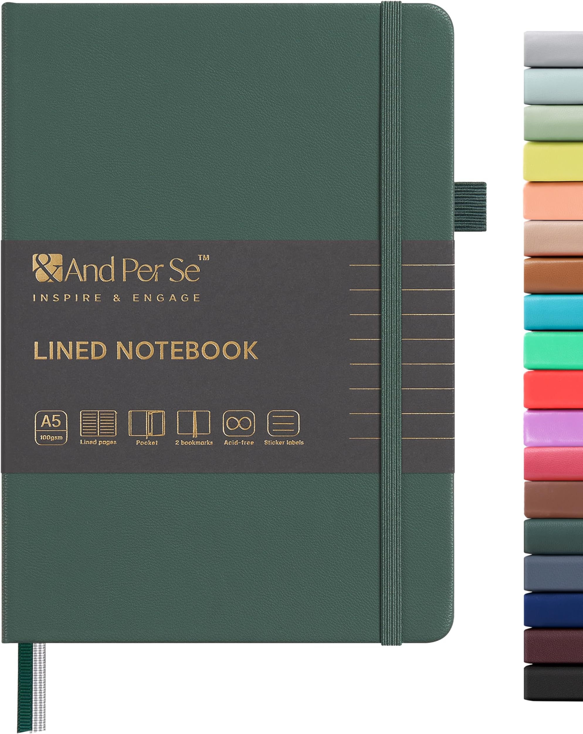 &And Per Se Lined Journal Notebook, 160 Pages, A5 5.7 x 8 inches College Ruled Thick Paper Notebook Journals for Writing, Hardcover Notebooks for Women Men Office School (1 Pack, Green)