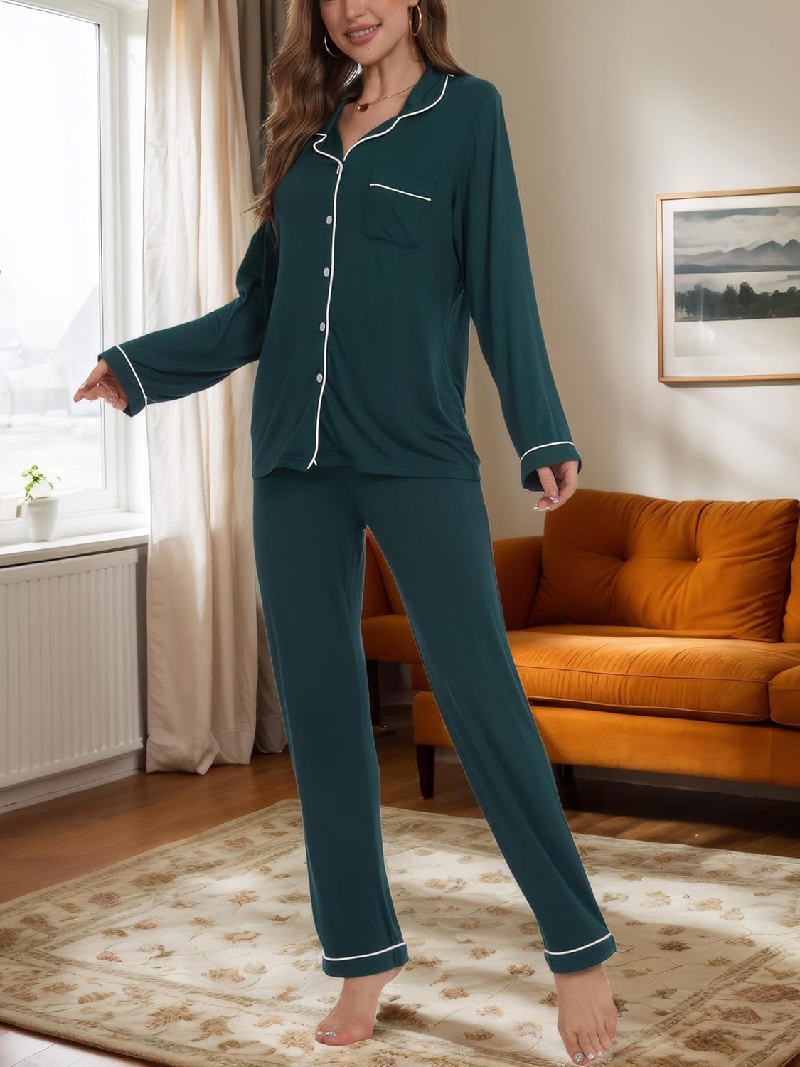 Button Up Pajamas for Women Long Sleeve Sleepwear Soft Loungewear Ladies Pjs Set XS-XXL - Image 3