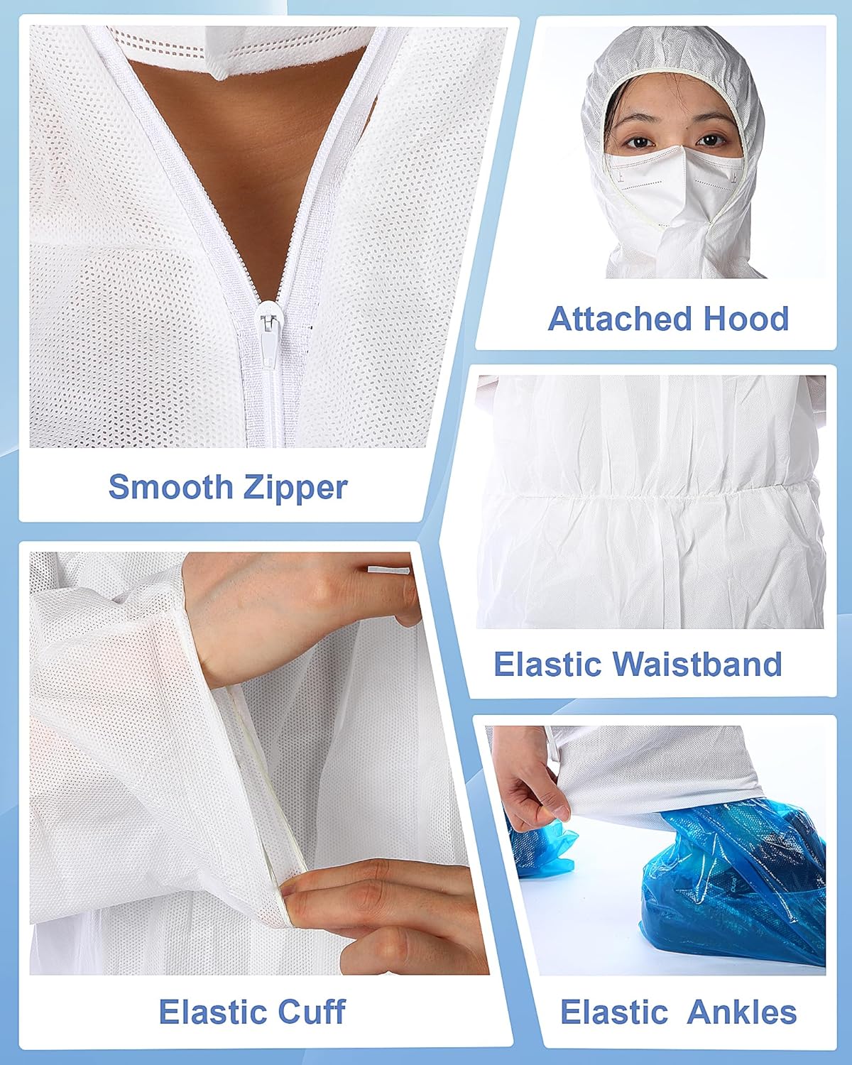 Hazmat Suits Disposable Protective Paint Coverall Suit with Hood Shoe Covers Nitrile Glove Mask Wrists Ankles - Image 2