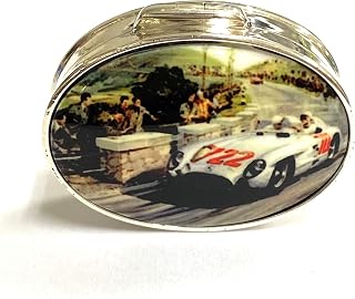 Victorian Style Enamel Mercedes 300 SLR #722 Car Pill Snuff Box 925 Sterling Silver