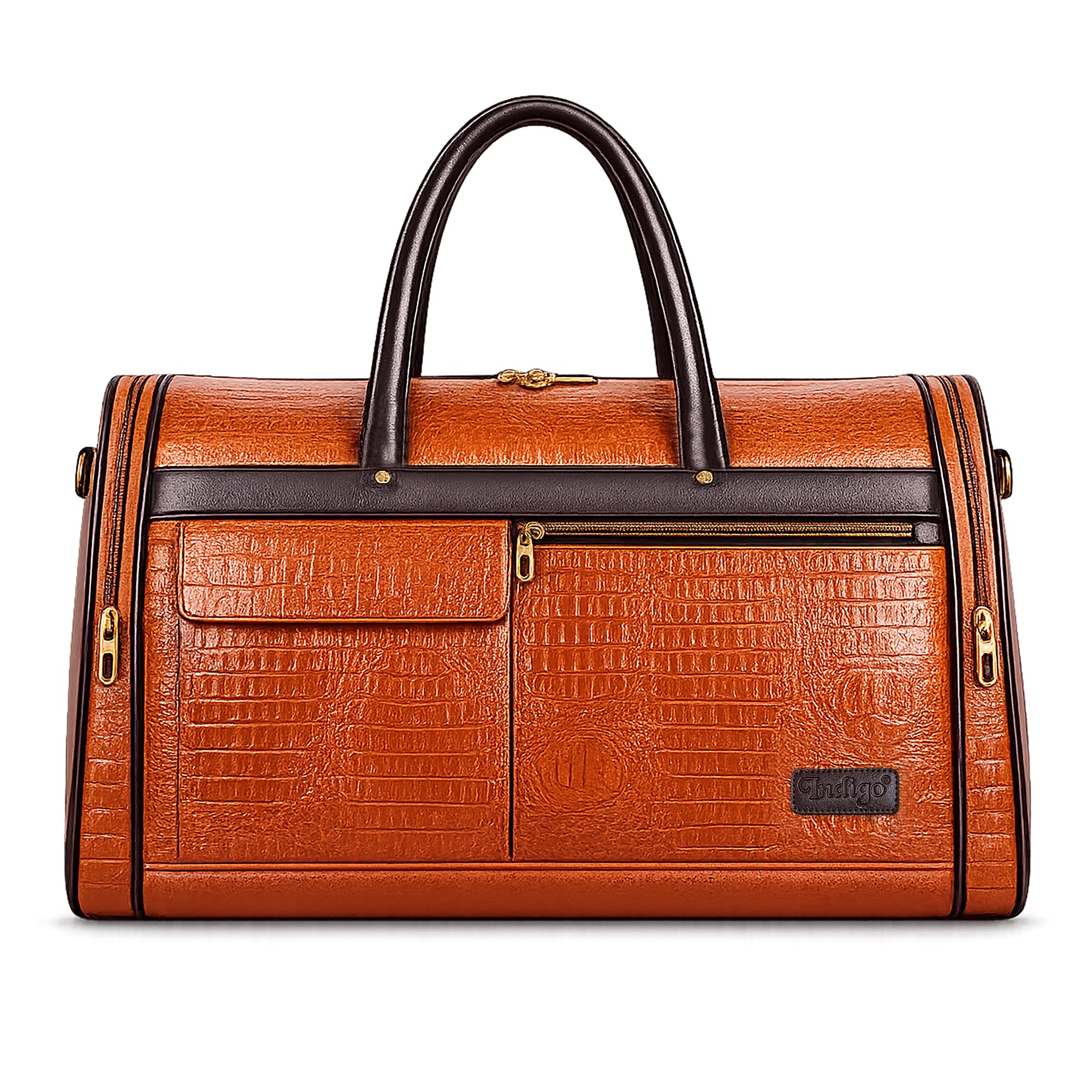 Crocodile Texture Leather Duffel Bag | Compact, Comfortable for Travelling, Gym & Weekend Trips | Men's and Women's Duffel Cabin Luggage Bag | Tan-image-11