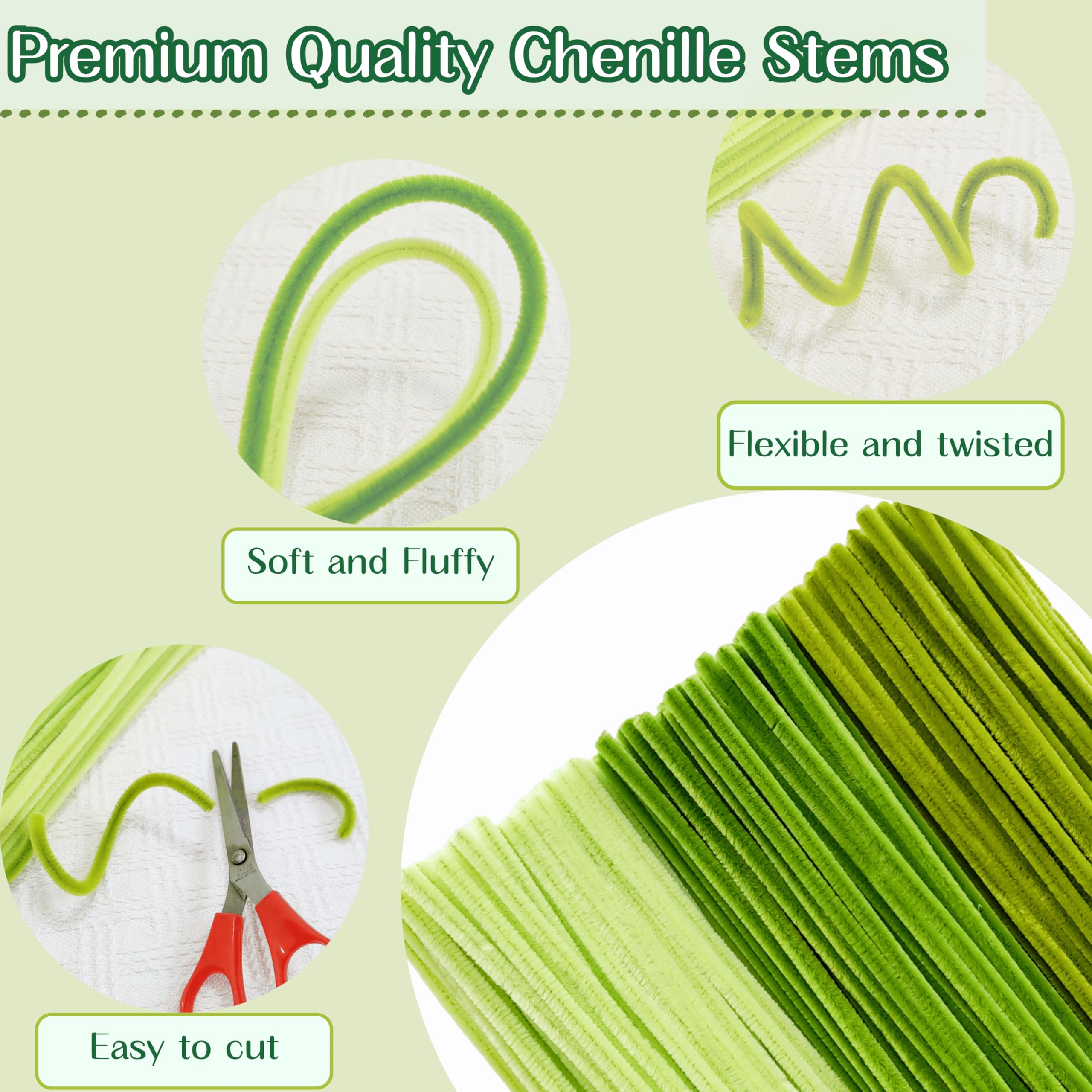 300 Piezas Limpiapipas Chenilla Verde(30CM x 6mm),Limpiapipas verdes para manualidades: para hacer flores, animales, decoraciones para el hogar y actividades creativas,Green Pipe Cleaner
