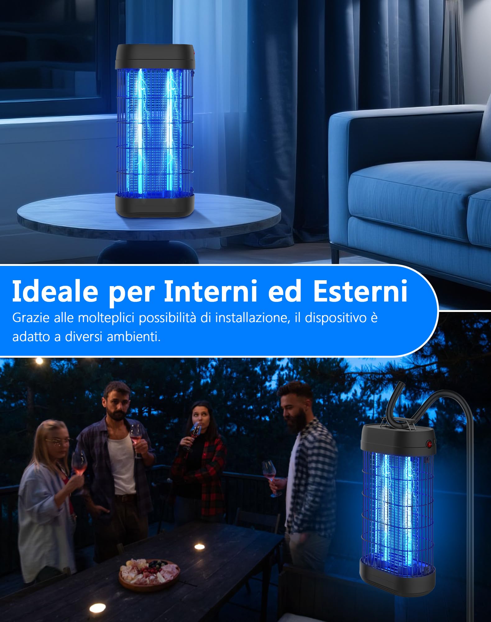 Lampada Antizanzare Elettrica 22W, Ammazzazanzare da Interno ed Esterno, Copertura 100m², Trappola per Insetti e Mosche UV, Ideale per Giardino, Casa, Camera da Letto e Terrazza