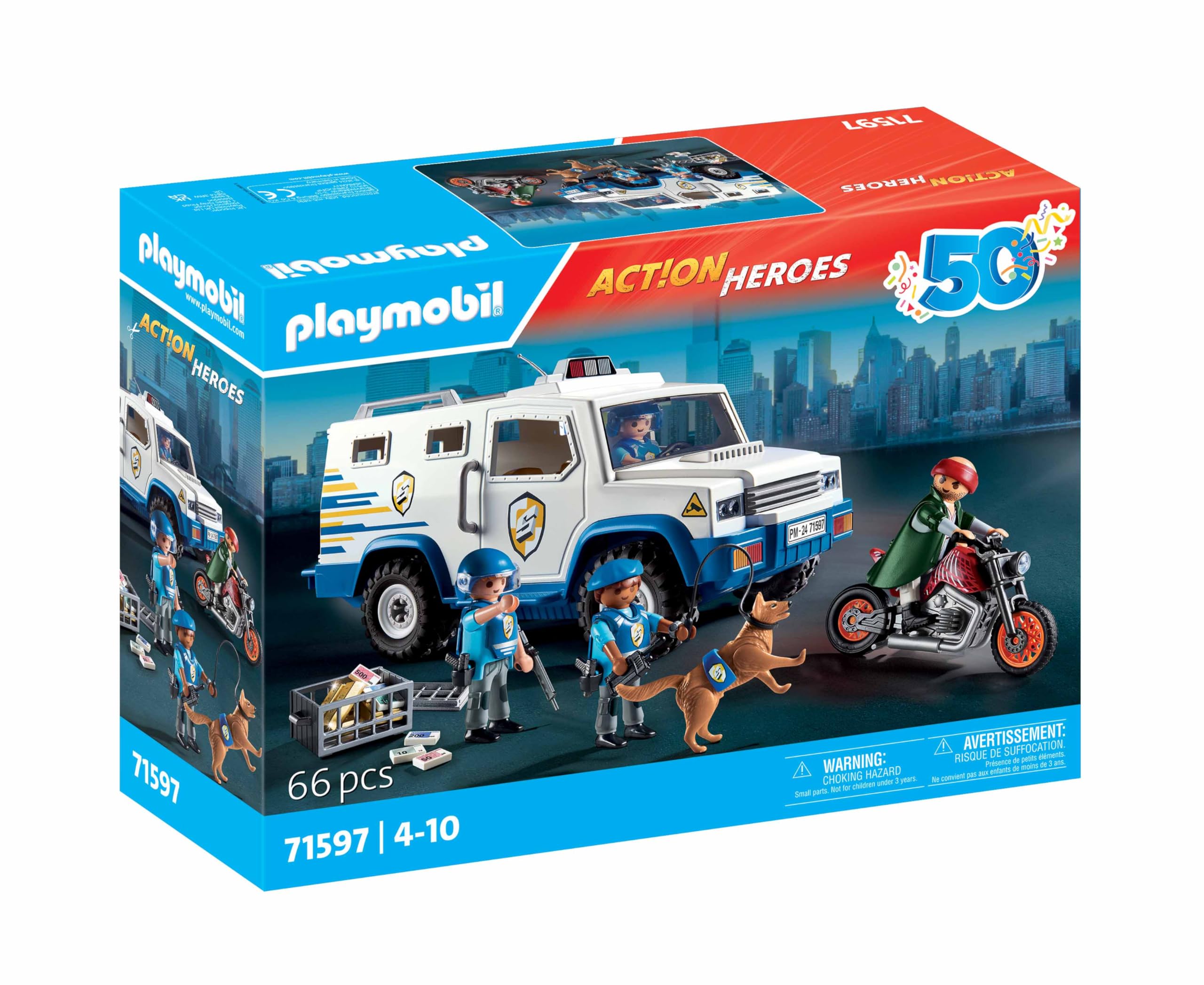 Amazon.com: Playmobil 71597 Action Heroes Armoured Van with Fund