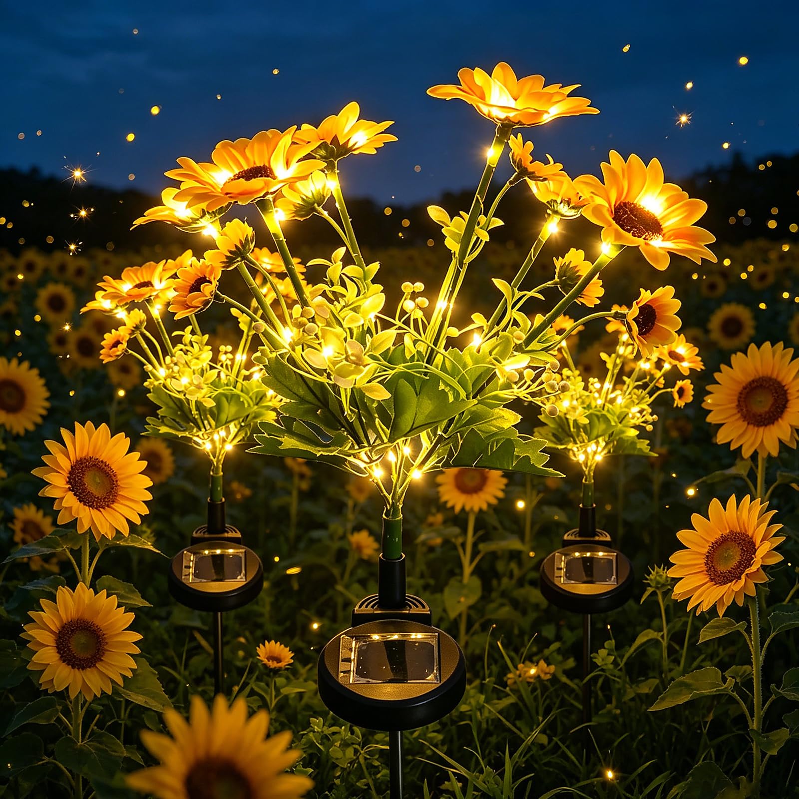 shulovehua Solar 6 Flower Sunflower Flower Light 27.56in LED Warm White 3 Pack Garden Stake Light Solar Powered IP65 Outdoor Waterproof Landscape Lighting for Path Park Wedding Decor Gift (Yellow)
