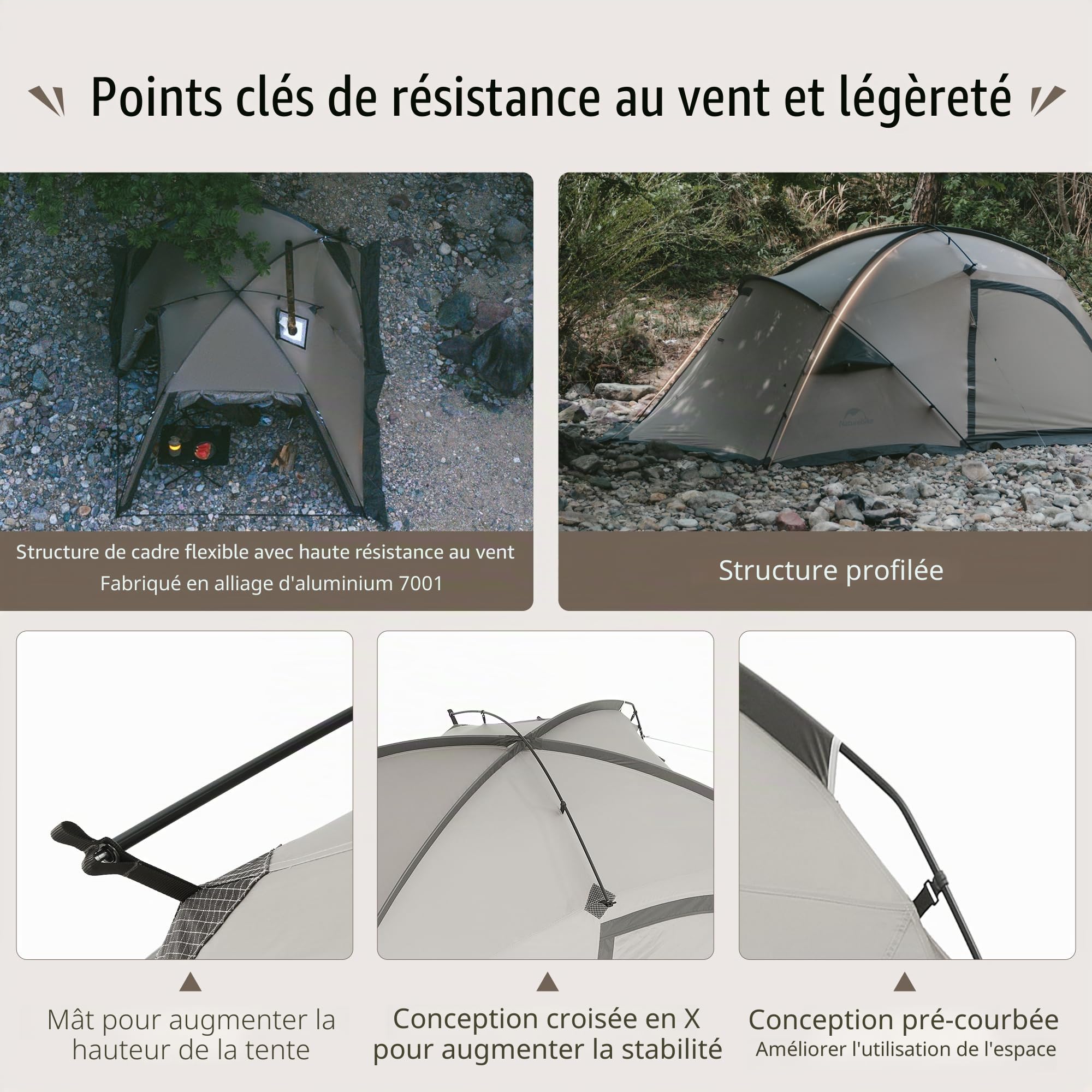 Naturehike Tente Tunnel étanche Familiale Tente de Camping Environ 7,5㎡ et 15㎡ pour 2 & 4 Personnes, UPF50+, PU3000mm, Adapté au Camping, à la Randonnée, Aux Voyages en Voiture