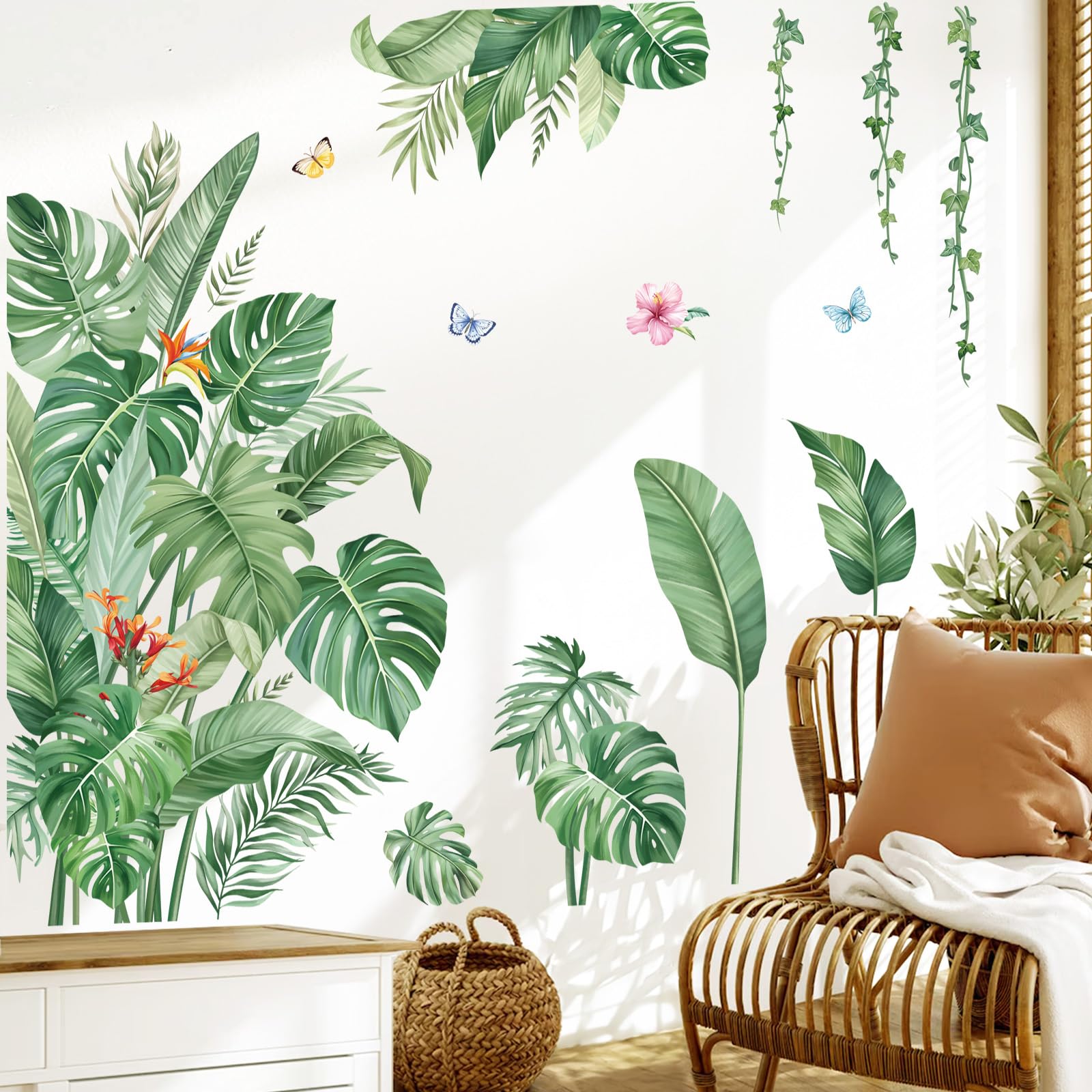 decalmile Large Jungle Leaves Wall Decals Tropical Palm Leaf Plant Wall Stickers for Living Room Sofa TV Background Wall Decor - Image 2