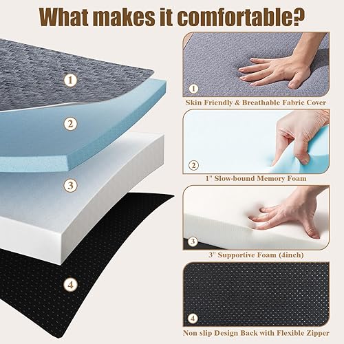 Miniatura 3 de Colchón triple tamaño individual de 4 pulgadas, colchón plegable de espuma viscoelástica para campamento, viajes, caravana, cama de invitados y