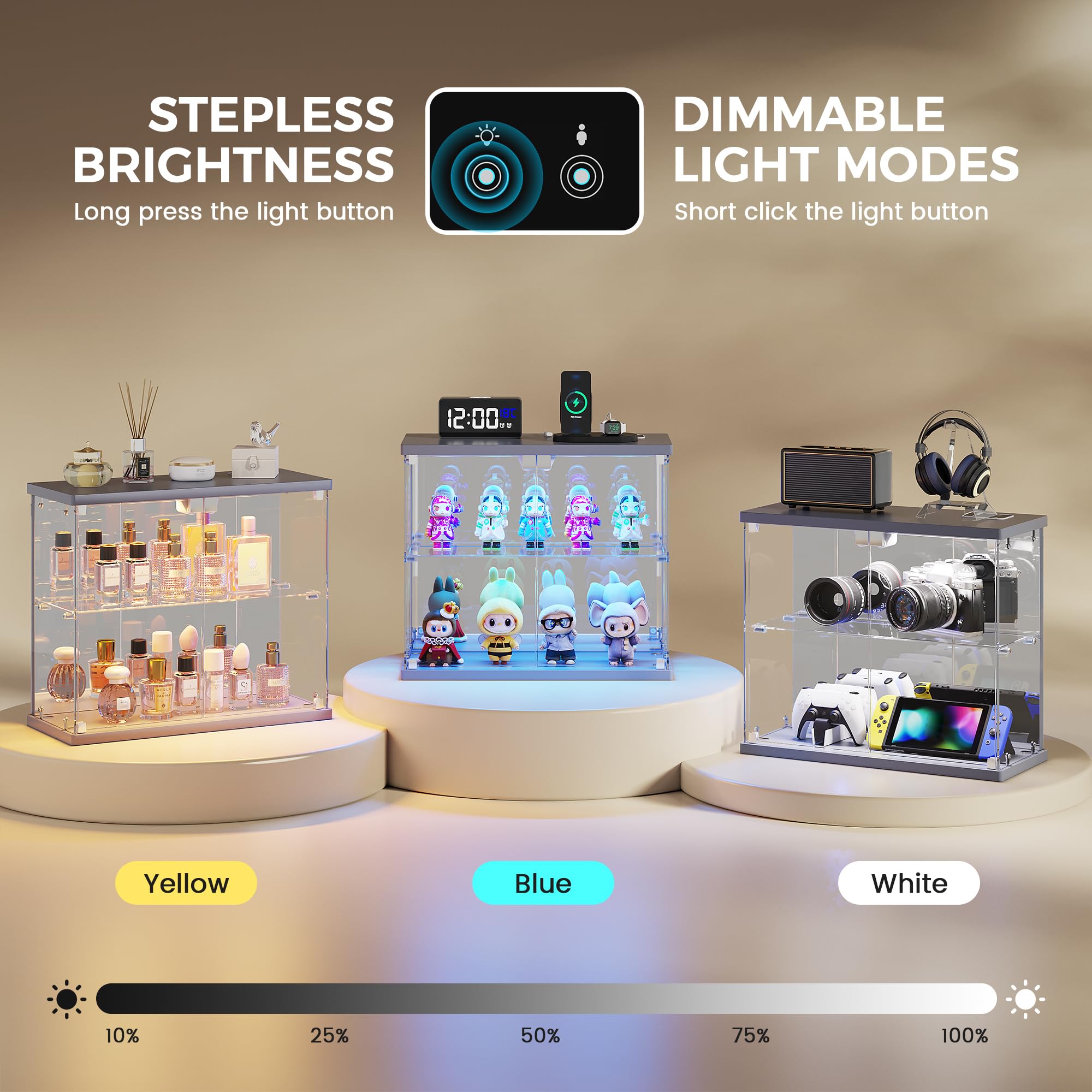 Amazon.co.jp: Dystler Lighted Clear Glass Display Case