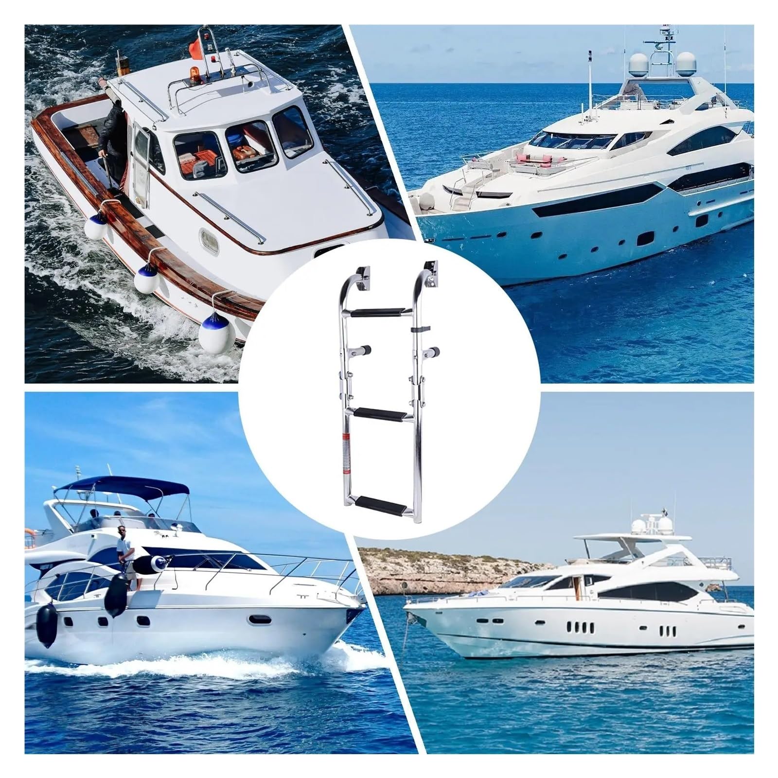 Scaletta for Barca Pieghevole A 3 Gradini in Acciaio Inox 2+1 Sicura E Antiscivolo | Scaletta Da Bagno Portatile Scaletta Telescopica For Yacht Marini E Altro Ancora