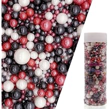 Edible Red & Black & White Sugar Pearls Sprinkles Candy Mix Size Pearls Cake Decorations Cupcake Toppers Decorating Perfect for Wedding Party Valentine Christmas Supplies 4.58OZ