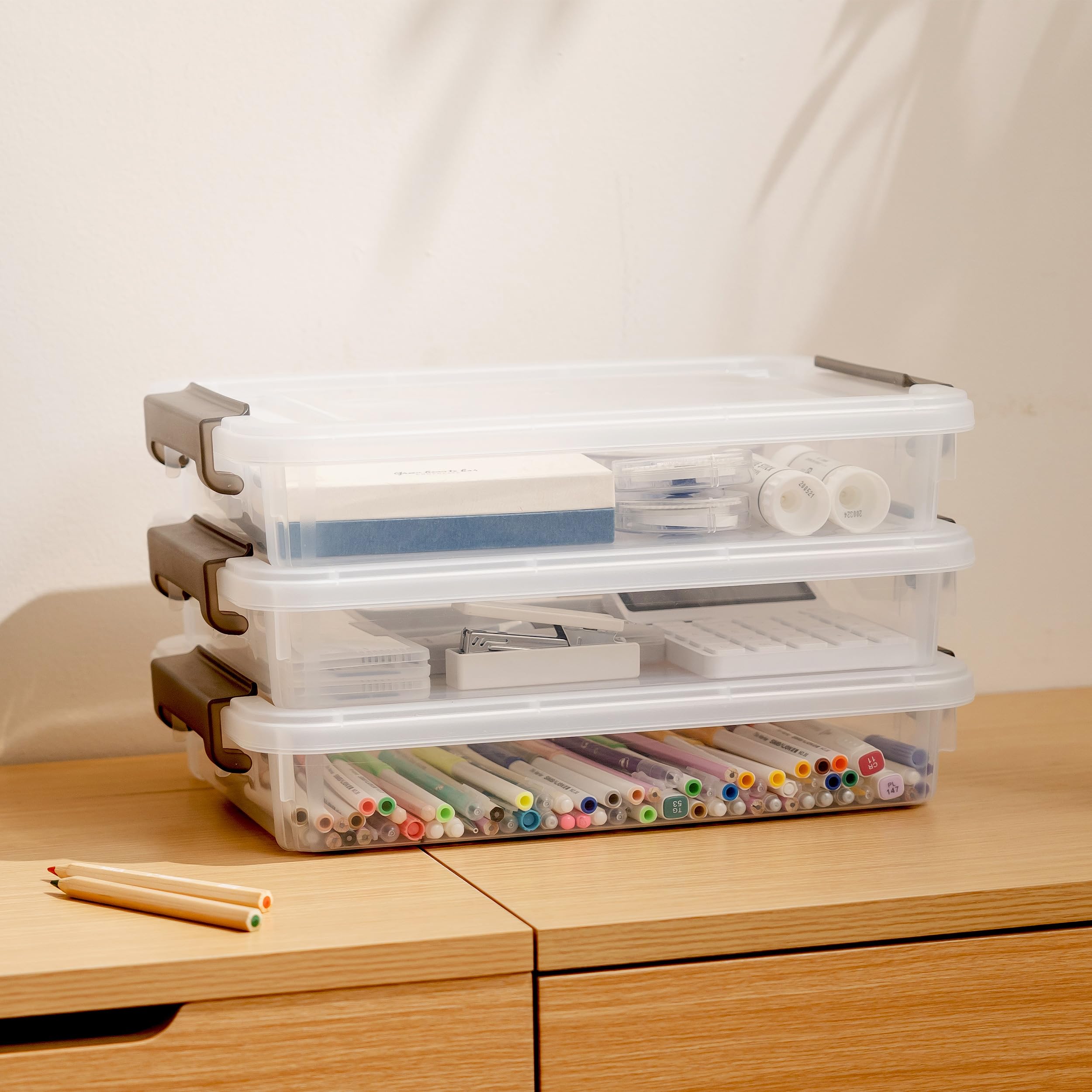Citylife 4.5L-5er Set Aufbewahrungsbox mit Deckel Klein, Plastic Storage Bins transparente File Box für die Organisation von A4 Papier, Foto, Dokument, Büro, 37x26x7cm