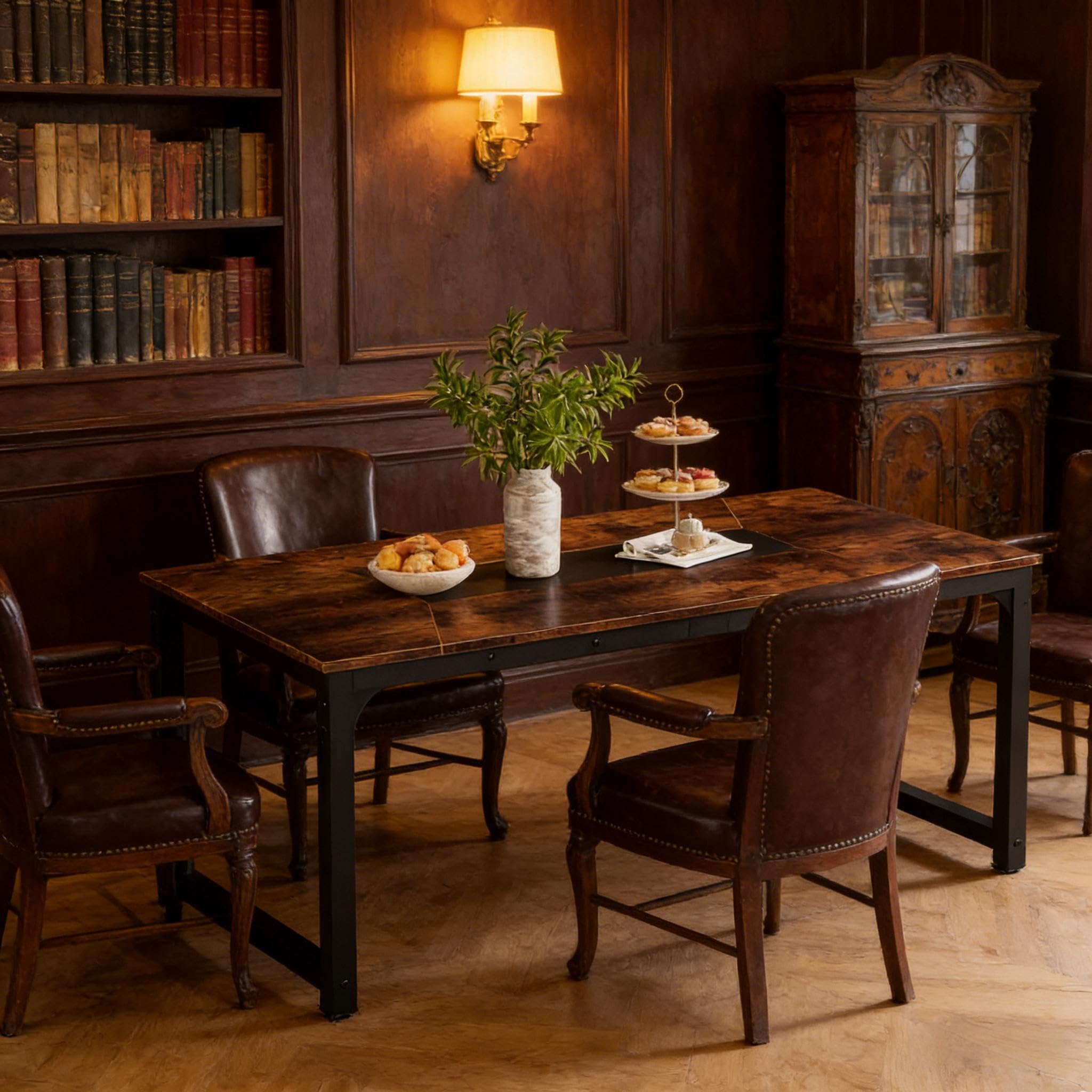 Tavolo da pranzo, 180 x 90 cm, in stile industriale, extra lungo, per 6-8 persone, tavolo da conferenza con robusta struttura in metallo e legno, marrone rustico