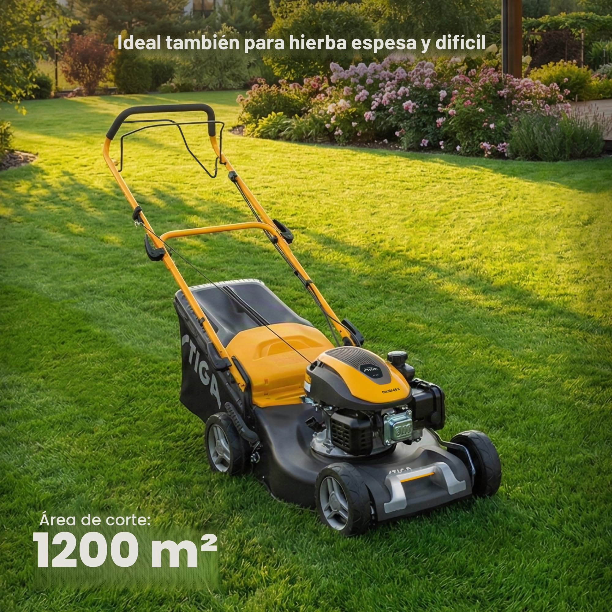 STIGA Combi 48 S - Cortacésped con tracción a gasolina, motor de gasolina de 139 cm³, ancho de corte de 46 cm, cesta de 60 L, incluye tapón de mantillo