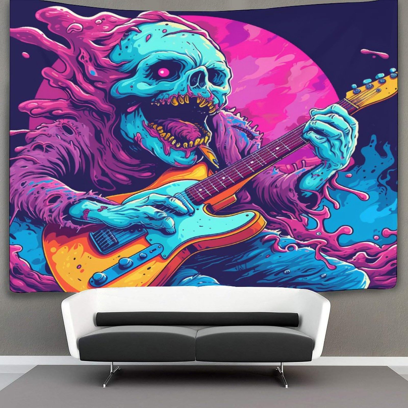 kaiyun Guitar And Skull Tapestry Wall Hanging,Animal for Bedroom Decor Birthday Party Celebration Or Garden Backdrop 150cmx200cm